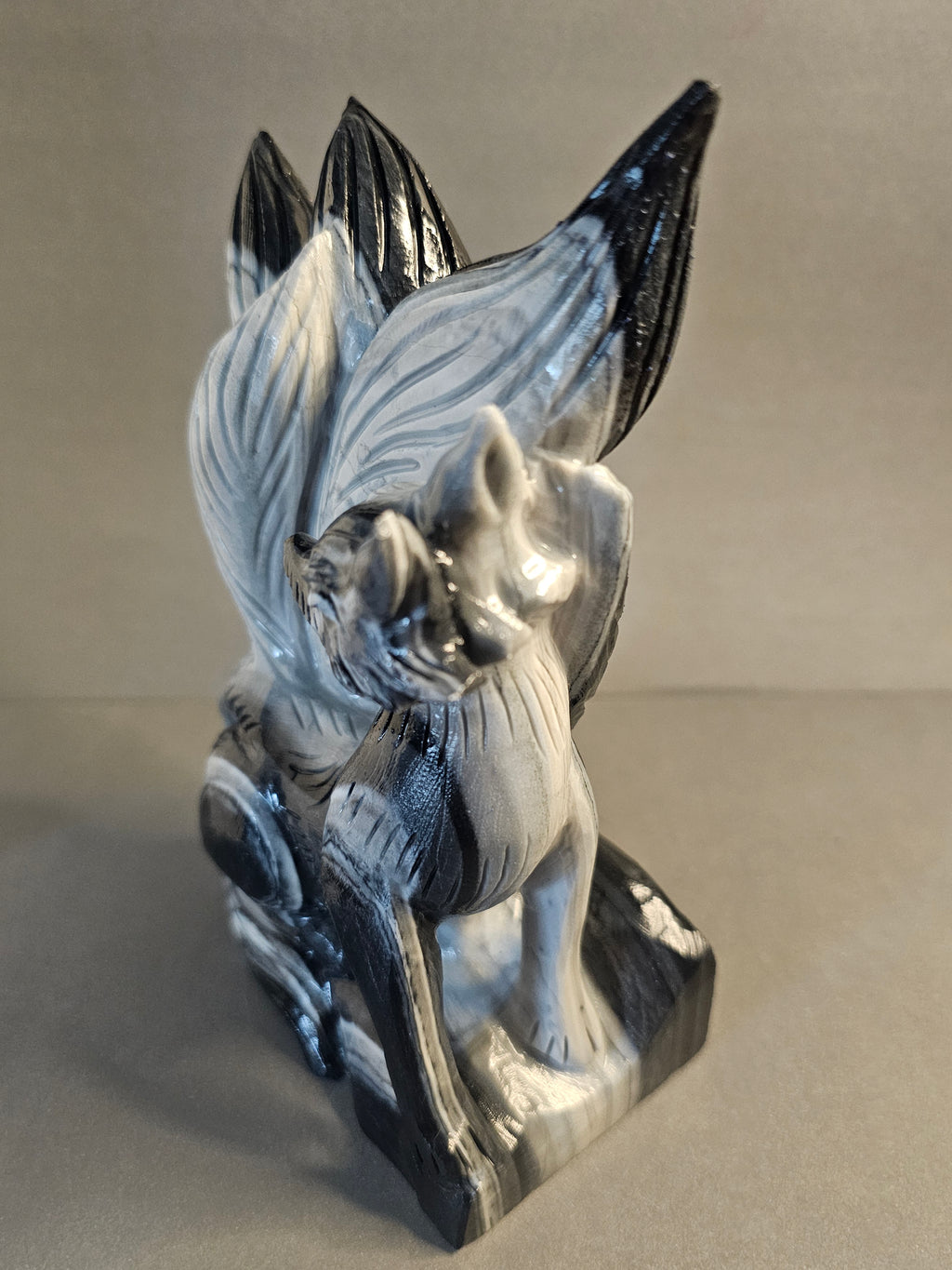 Yin-Yang Stone Nine-Tailed Fox – Balance & Transformation Crystal Carving | 6.5 Inches