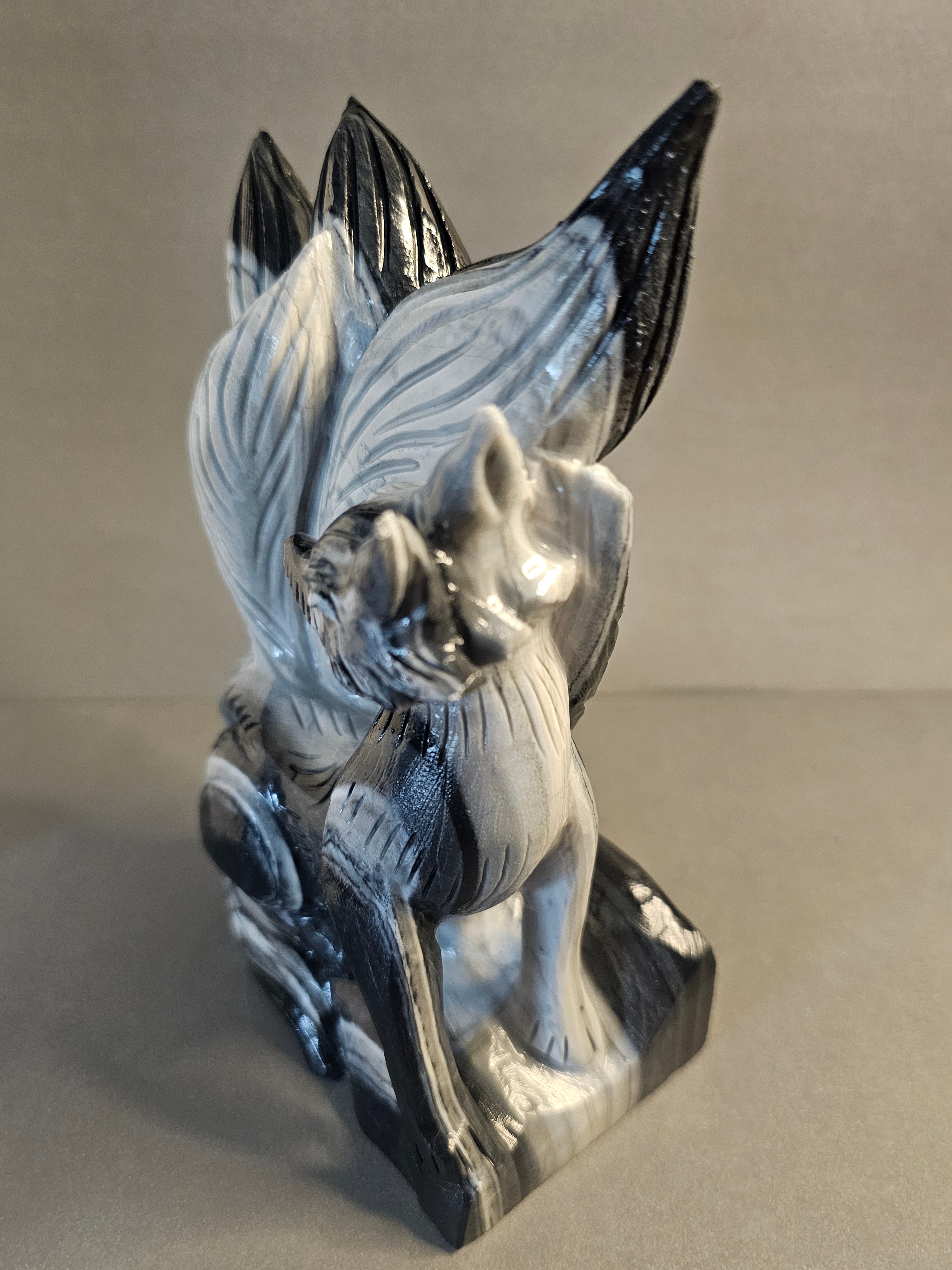 Yin-Yang Stone Nine-Tailed Fox – Balance & Transformation Crystal Carving | 6.5 Inches