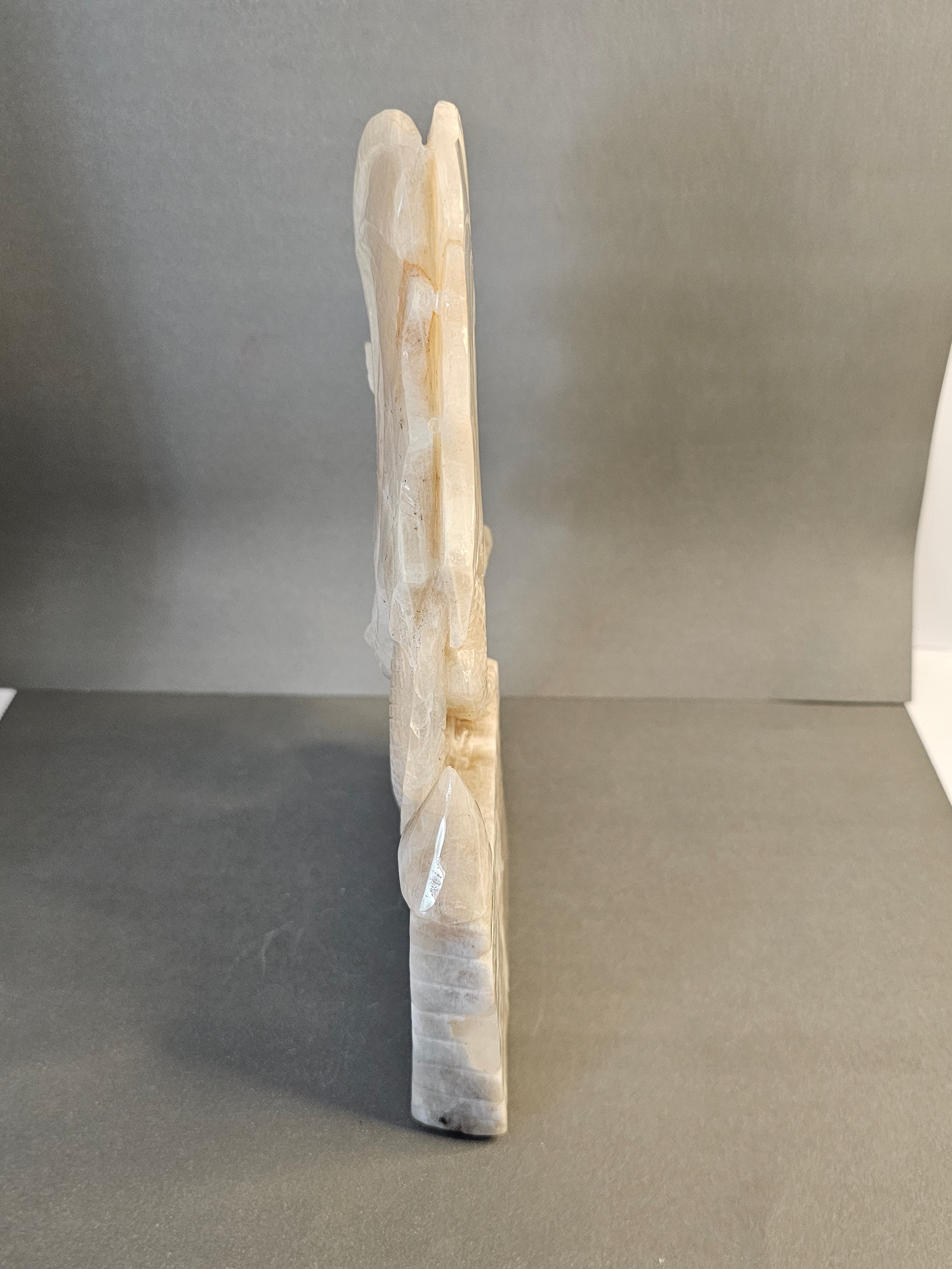 Peach Moonstone Dragon – Large Mythical Crystal Carving | 7.5 x 5 Inches