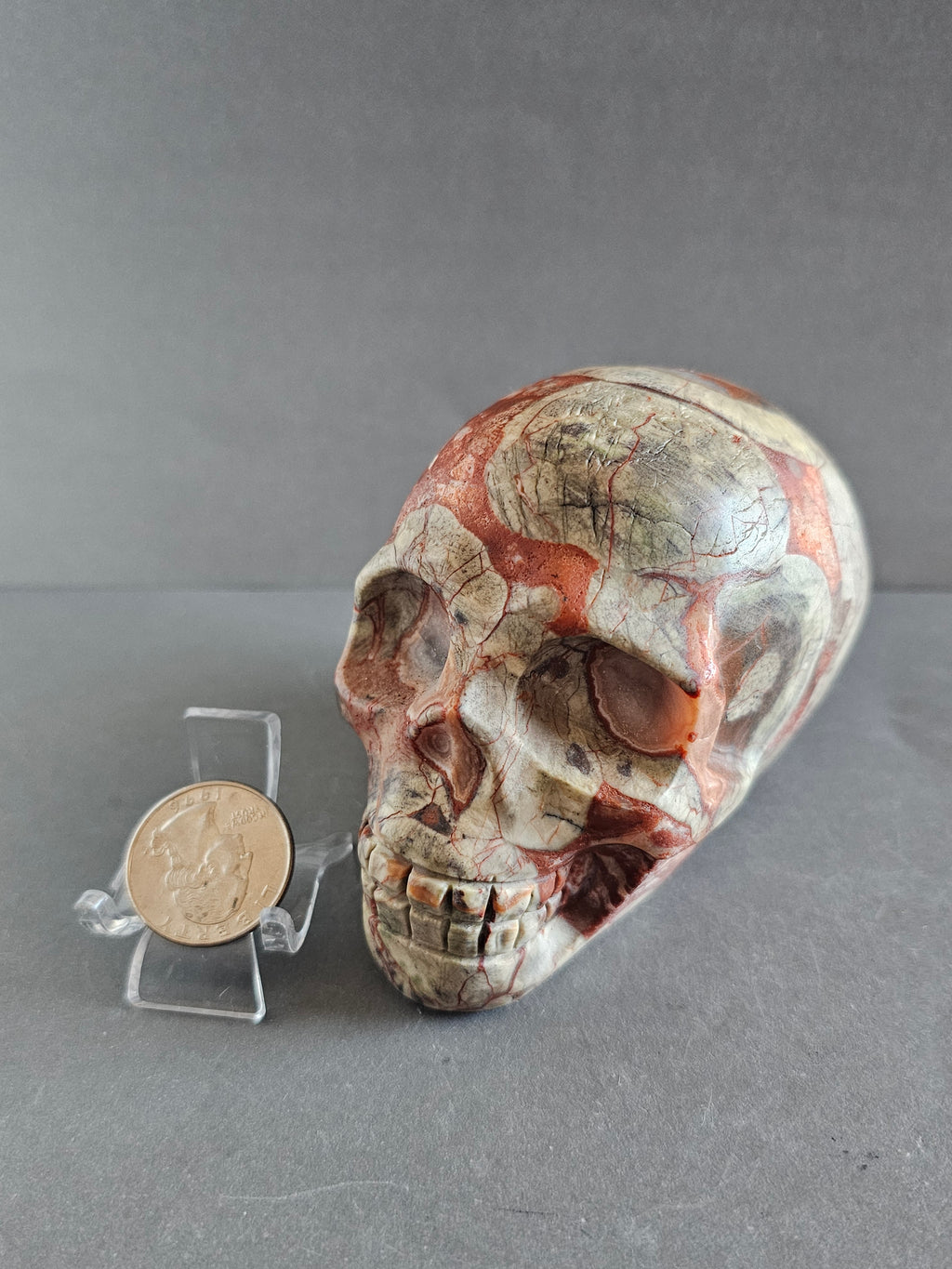 Money Agate Skull – Prosperity & Grounding Crystal Carving