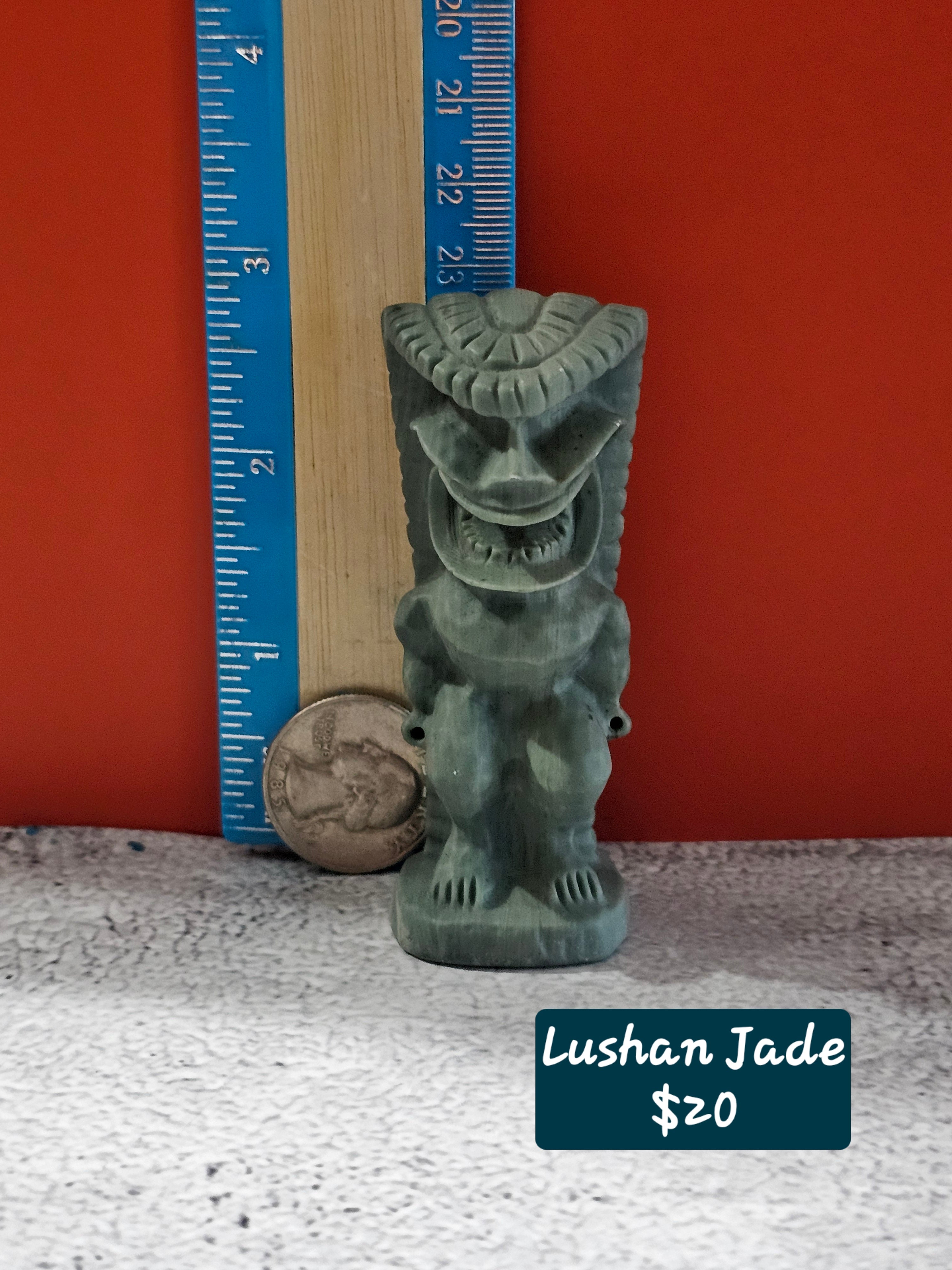 Tiki Man Crystal Carving – Lushan Jade or Blue Que Sera | 3 Inches