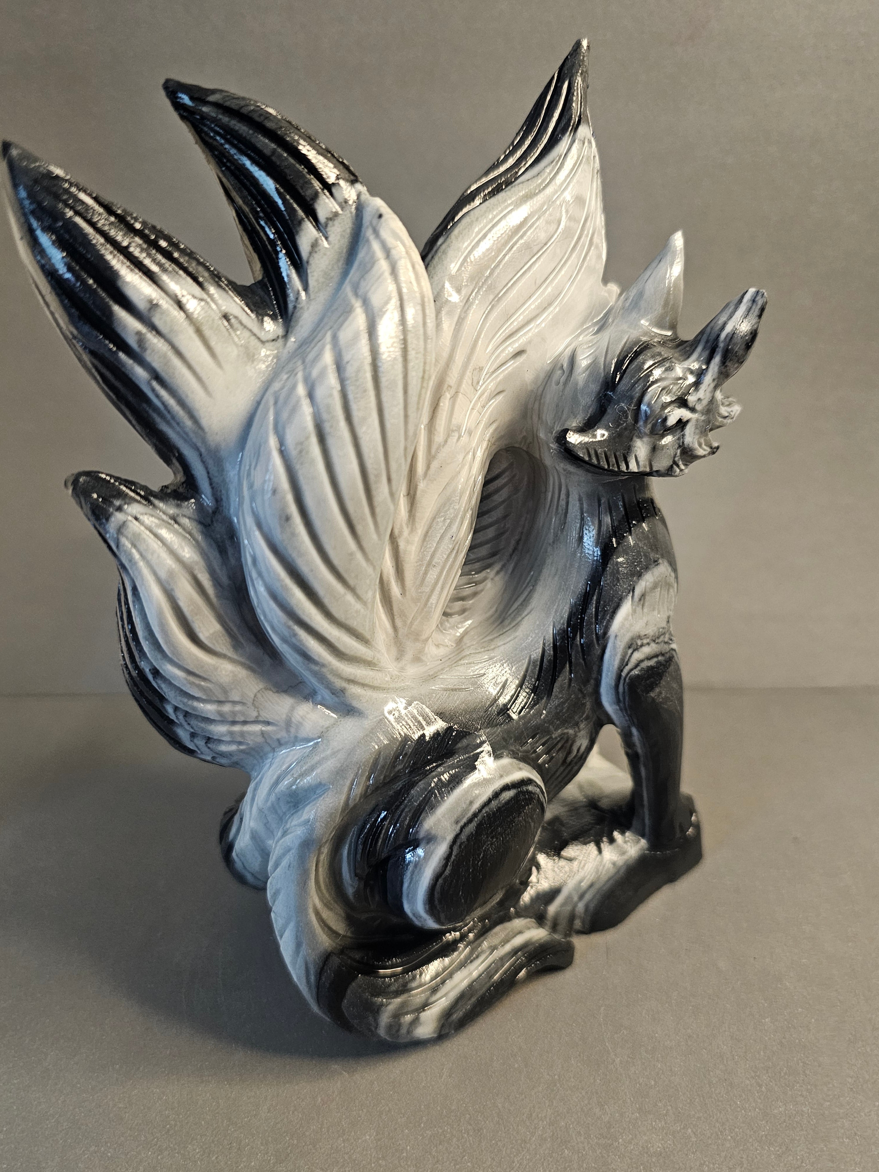 Yin-Yang Stone Nine-Tailed Fox – Balance & Transformation Crystal Carving | 6.5 Inches