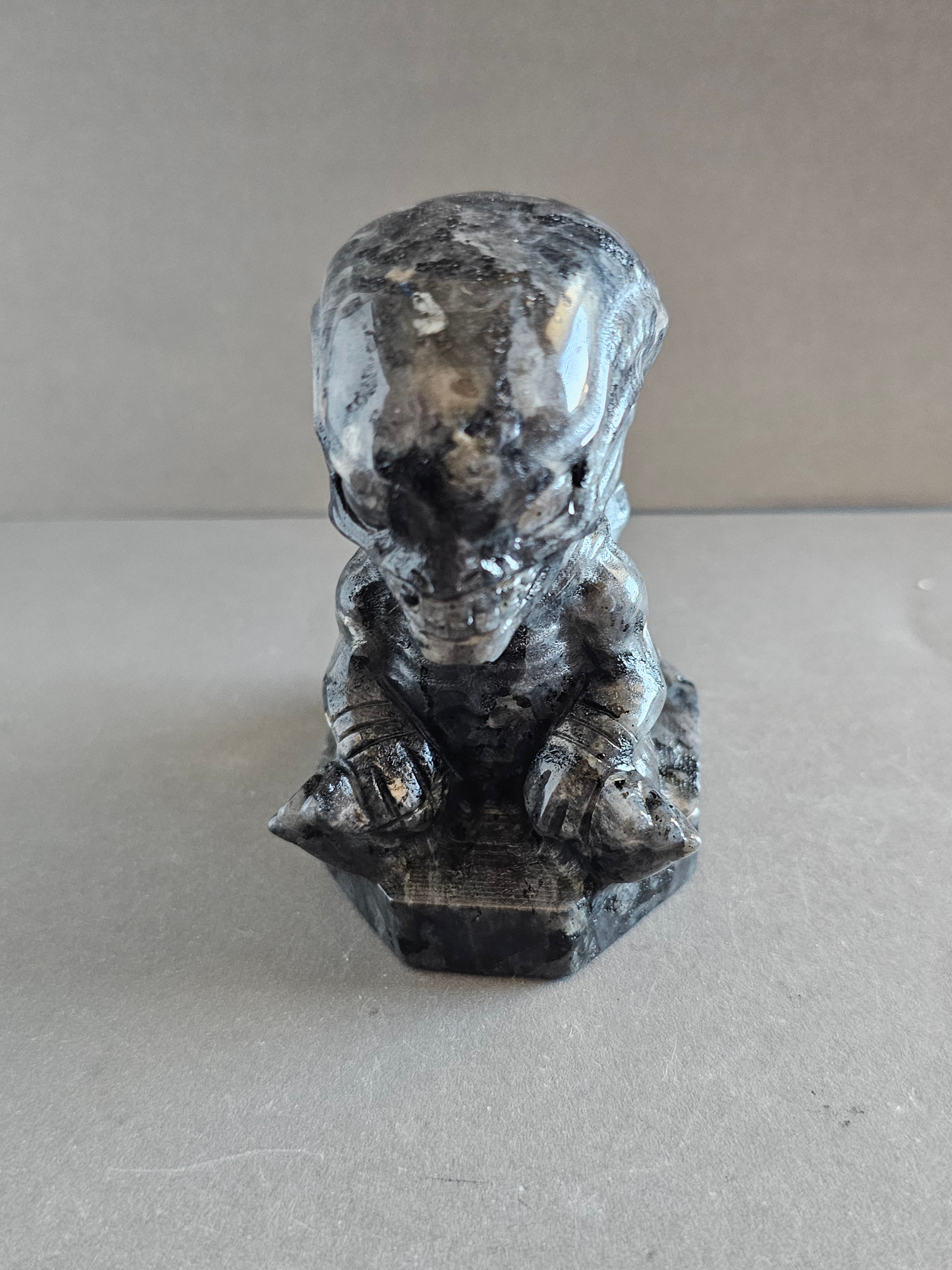 Xenomorph Alien Crystal Carving – Larvikite, Jasper, Aventurine, or Astrophyllite | 3 Inches