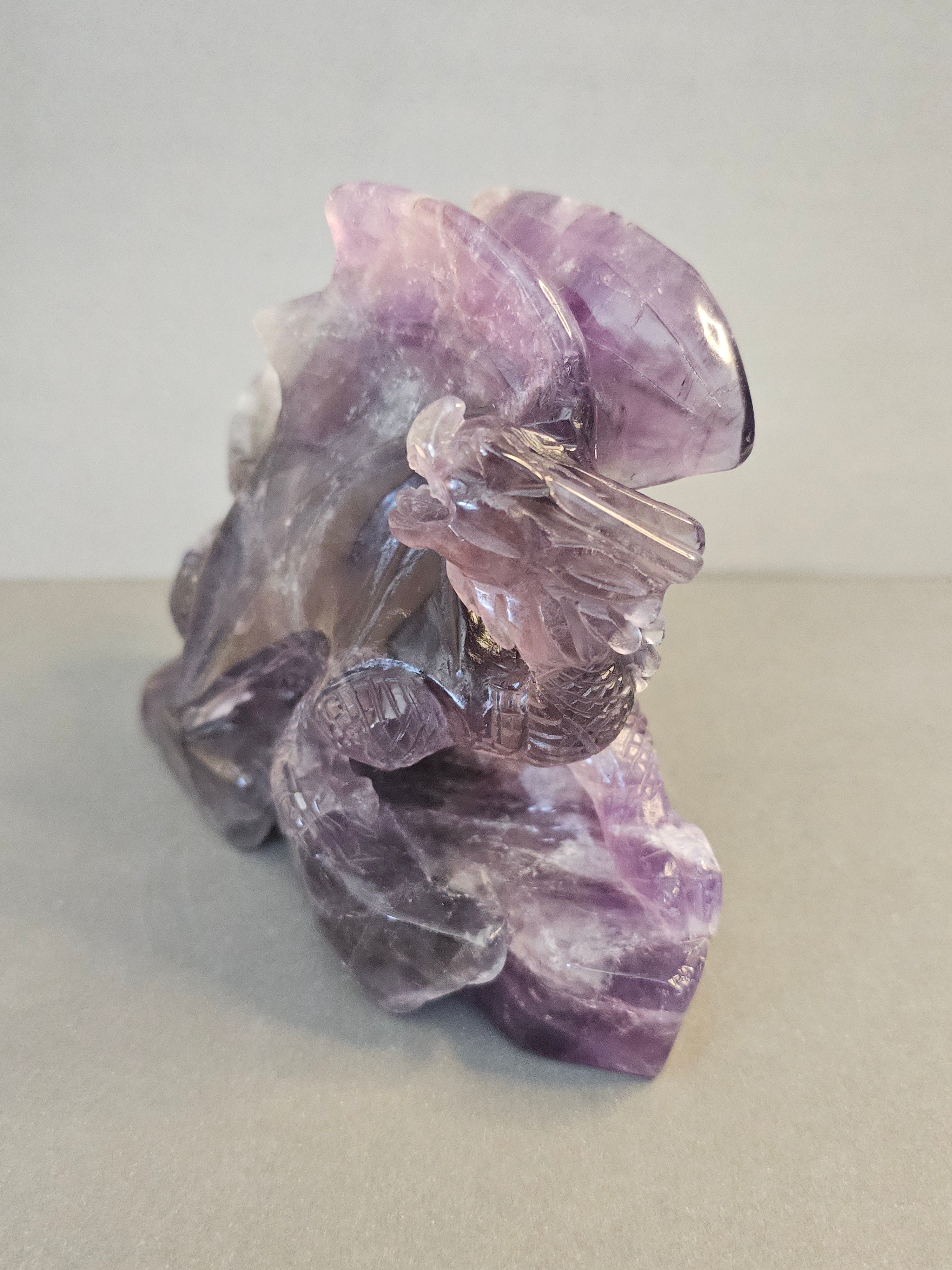 Amethyst Dragon – Intuition & Guardian Crystal Carving | 4.5 Inches Wide