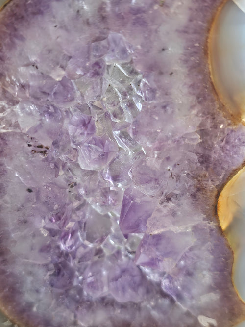 Amethyst Agate Slice with Custom Wooden Stand – Calm & Clarity Crystal Display | 6 Inches Tall