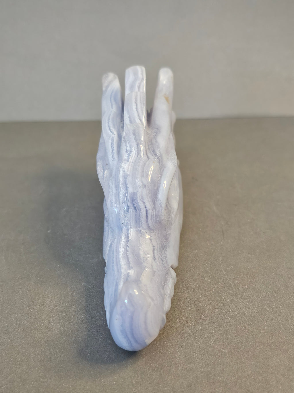 Blue Lace Agate Dragon Skull – Calm Strength & Clarity Crystal | 4 Inches Long