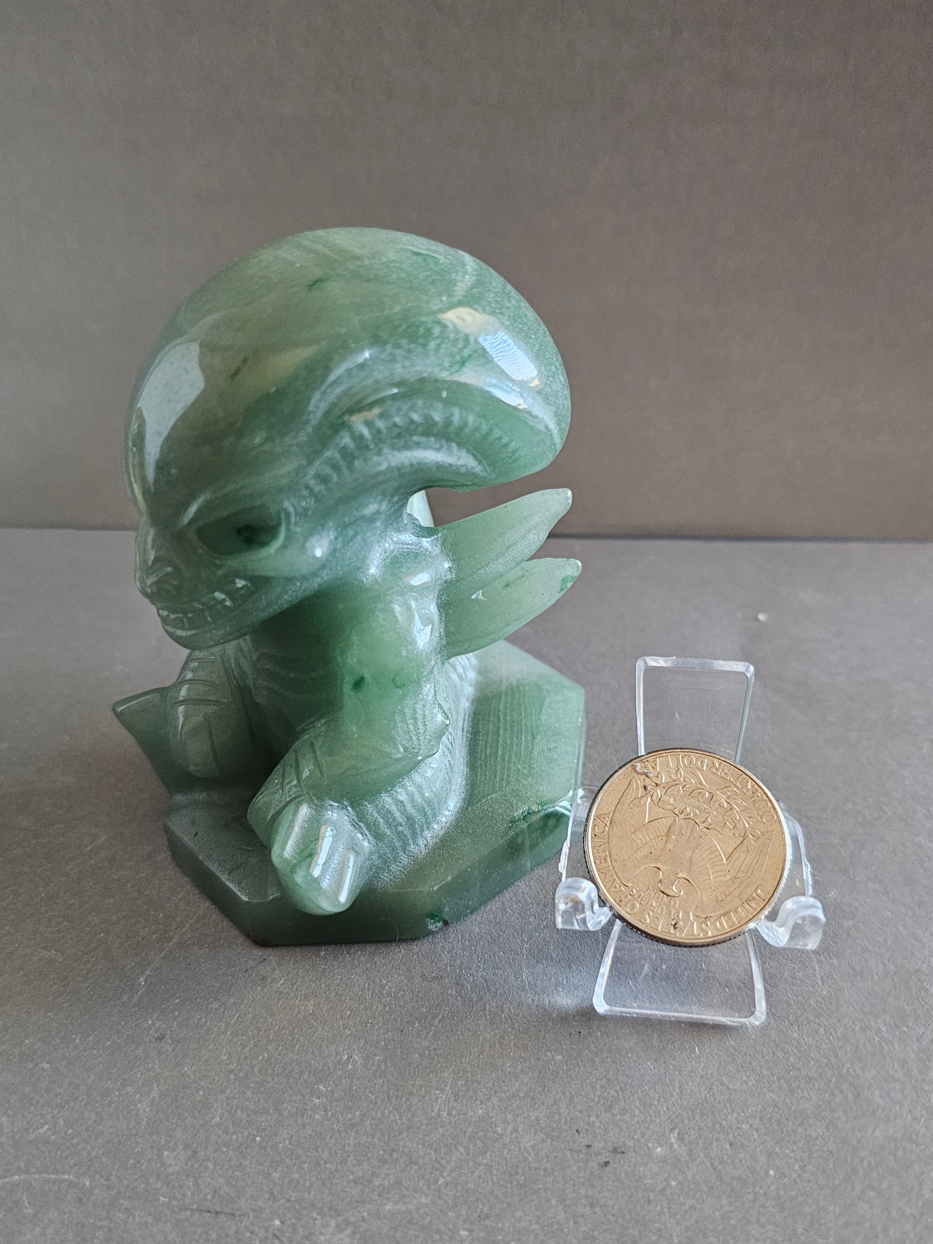 Xenomorph Alien Crystal Carving – Larvikite, Jasper, Aventurine, or Astrophyllite | 3 Inches
