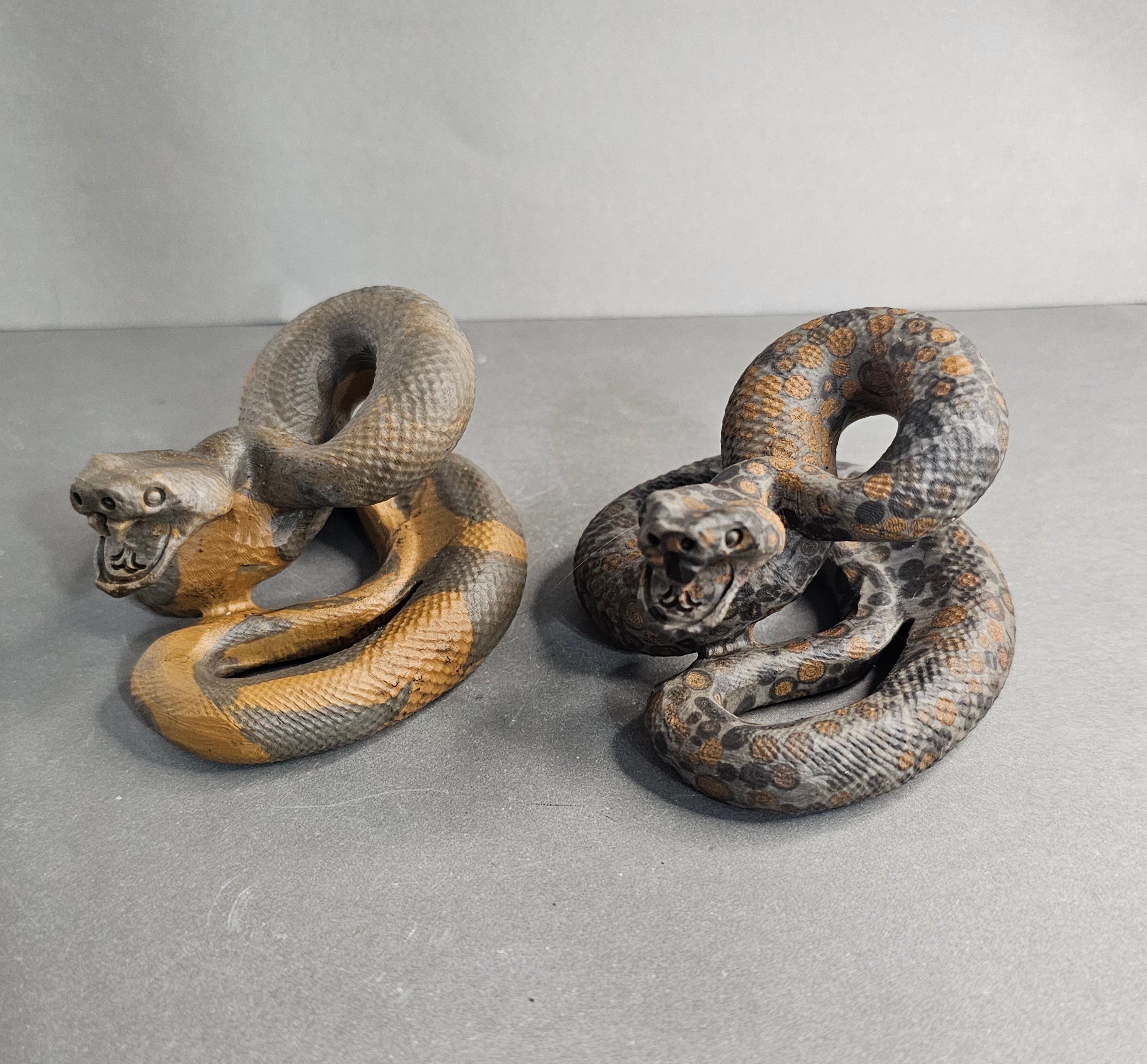 Rattlesnake Strike Pose Carving – Leopard Jasper or Orange & Brown Jade – 2" Crystal Collector Piece