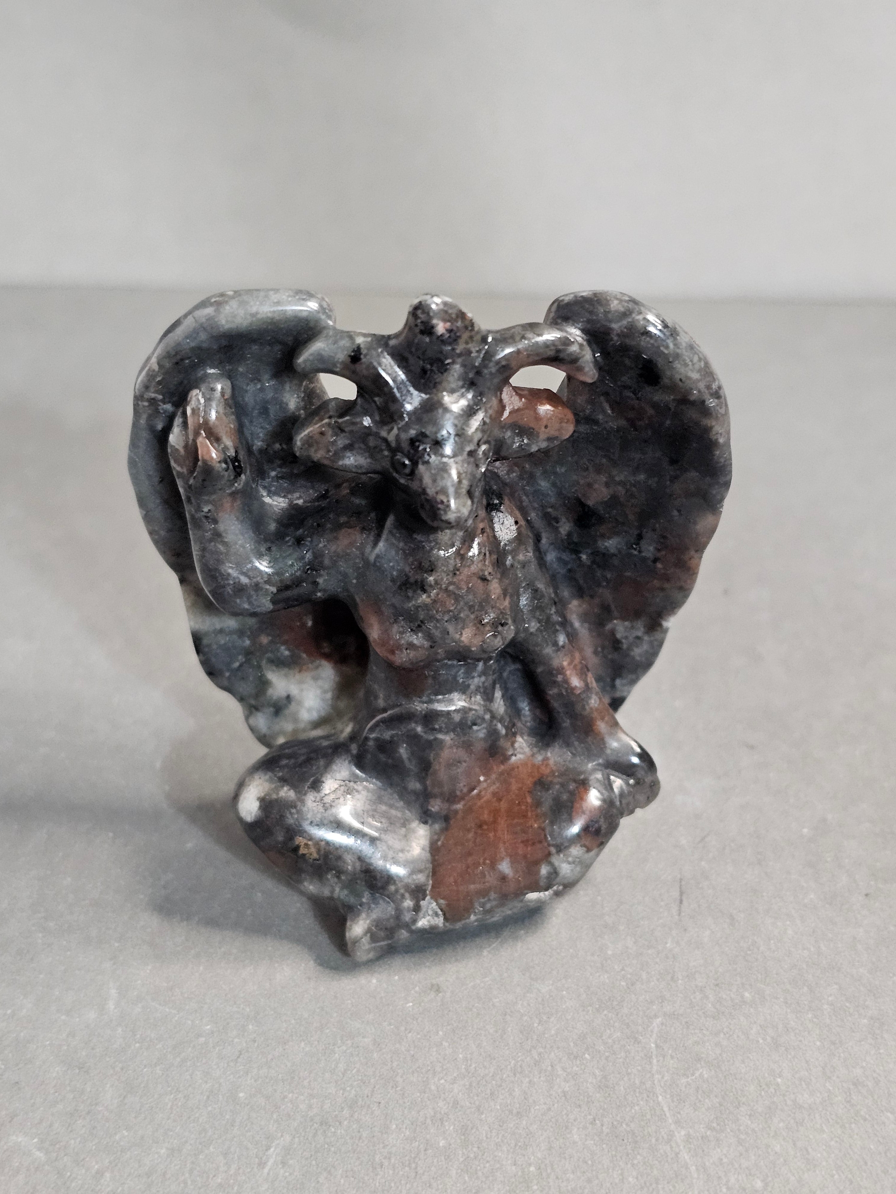 Baphomet Carving – Labradorite, Obsidian, or Emberlite | Protection & Shadow Work Crystal