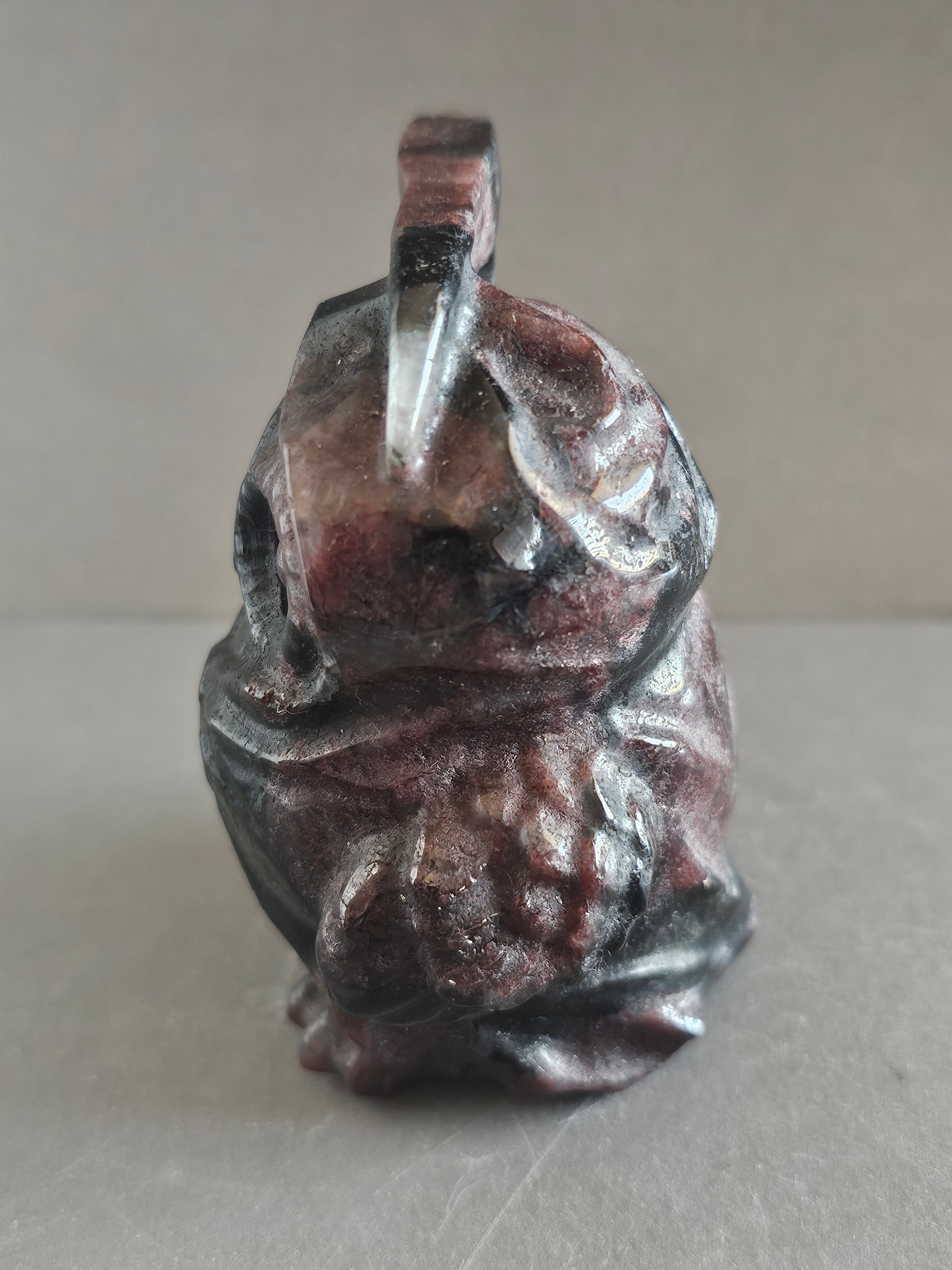 Garnet Astrophyllite Reaper Owl Carving – 3” Tall | Shadow Work, Transformation & Protection Crystal