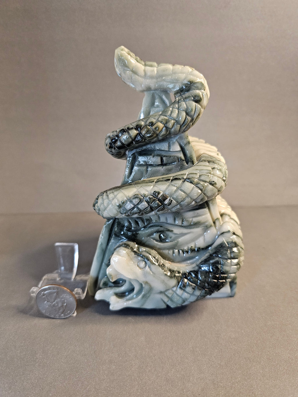 Jade Pyramid with All-Seeing Eye & Snake – Symbolic Power Crystal | 6 Inches