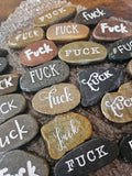 Laser-Engraved River Rock – “Fuck” Word Stone | 2–3 Inches
