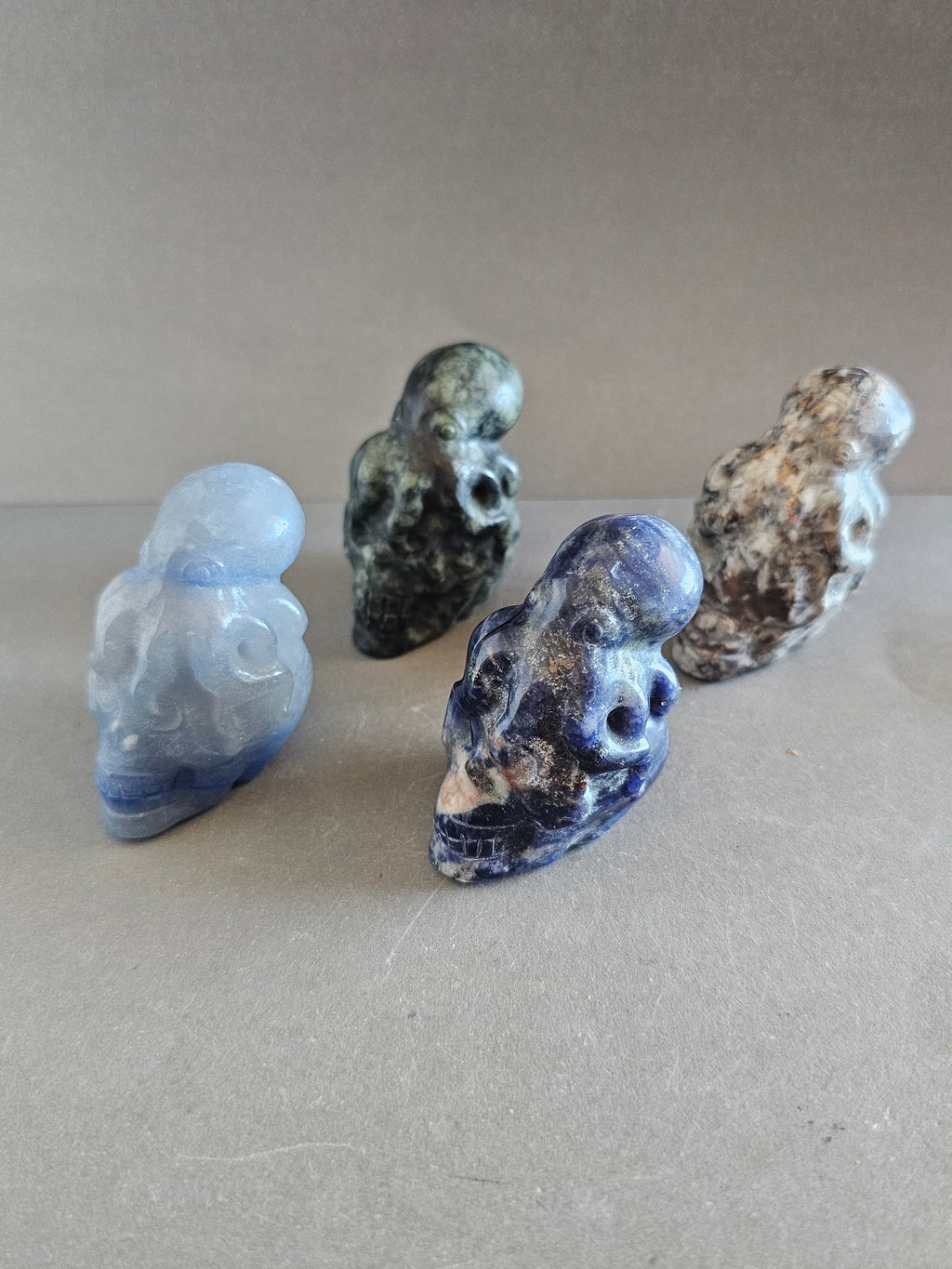 Octopus on Skull – Jade, Blue Aventurine, Sodalite, or Emberlite | 2.5 Inches