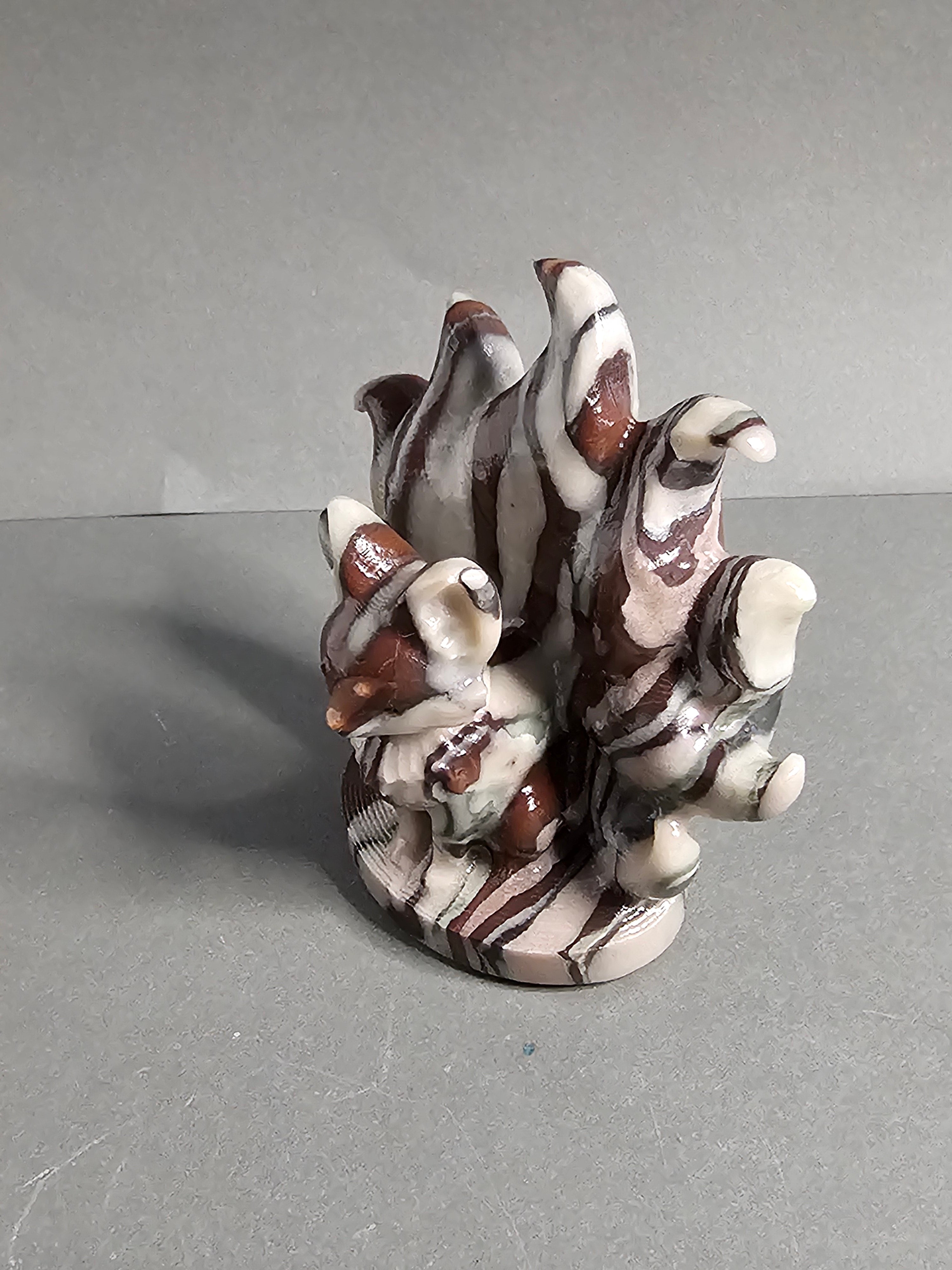 Brown Zebra Jade Nine-Tailed Fox Carving – 2.75" Mythical Spirit Figure