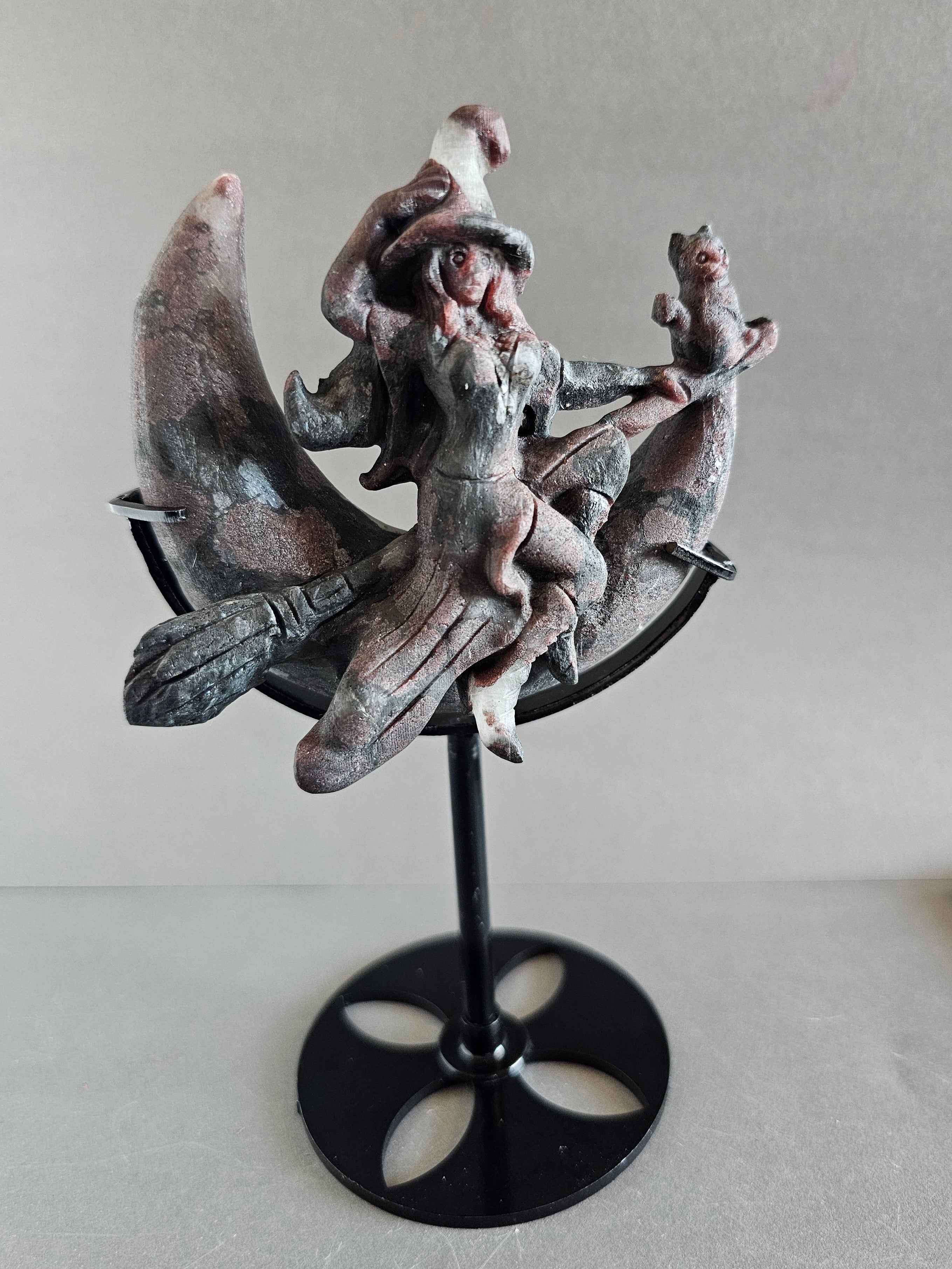 Garnet Astrophyllite Flying Witch on Moon with Stand – Power & Transformation Crystal Display | 6.5 Inches Tall