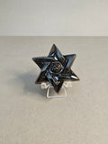 All-Seeing Eye on Hexagram – Golden Obsidian Protection Carving | 2 Inches