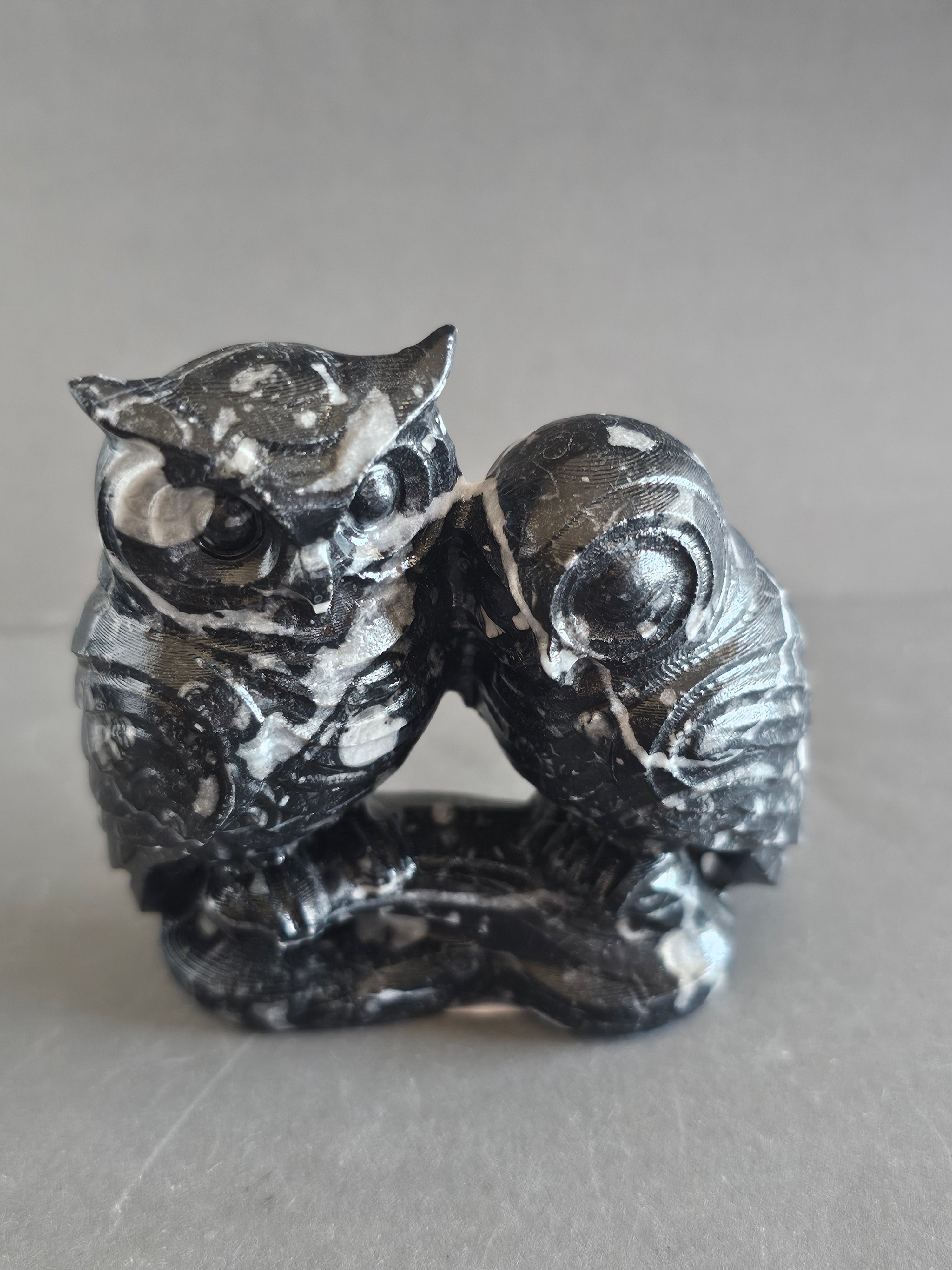 Fossil Jasper Owl Couple Carving – 3” Tall | Wisdom, Stability & Connection Crystal Pair