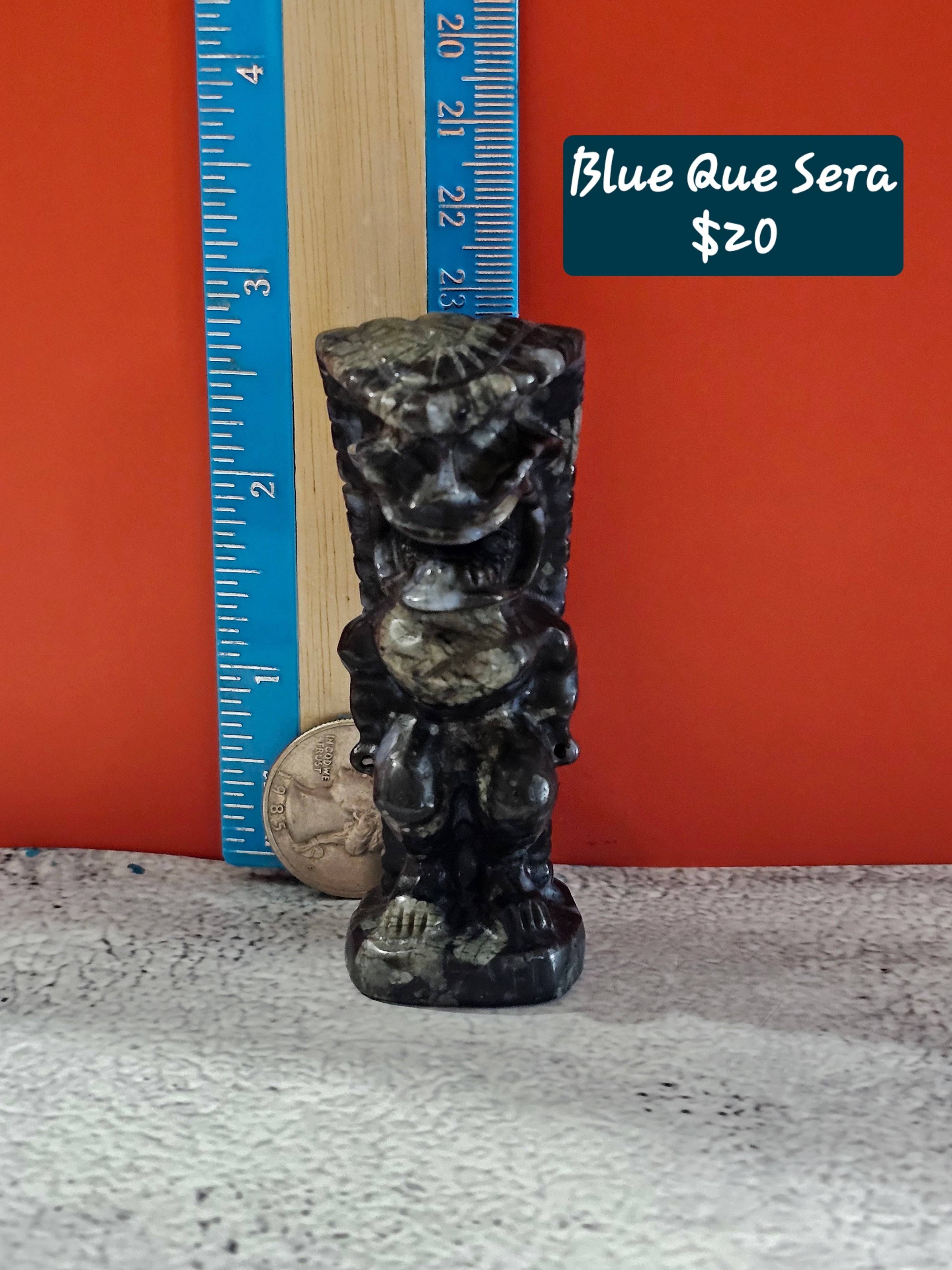 Tiki Man Crystal Carving – Lushan Jade or Blue Que Sera | 3 Inches