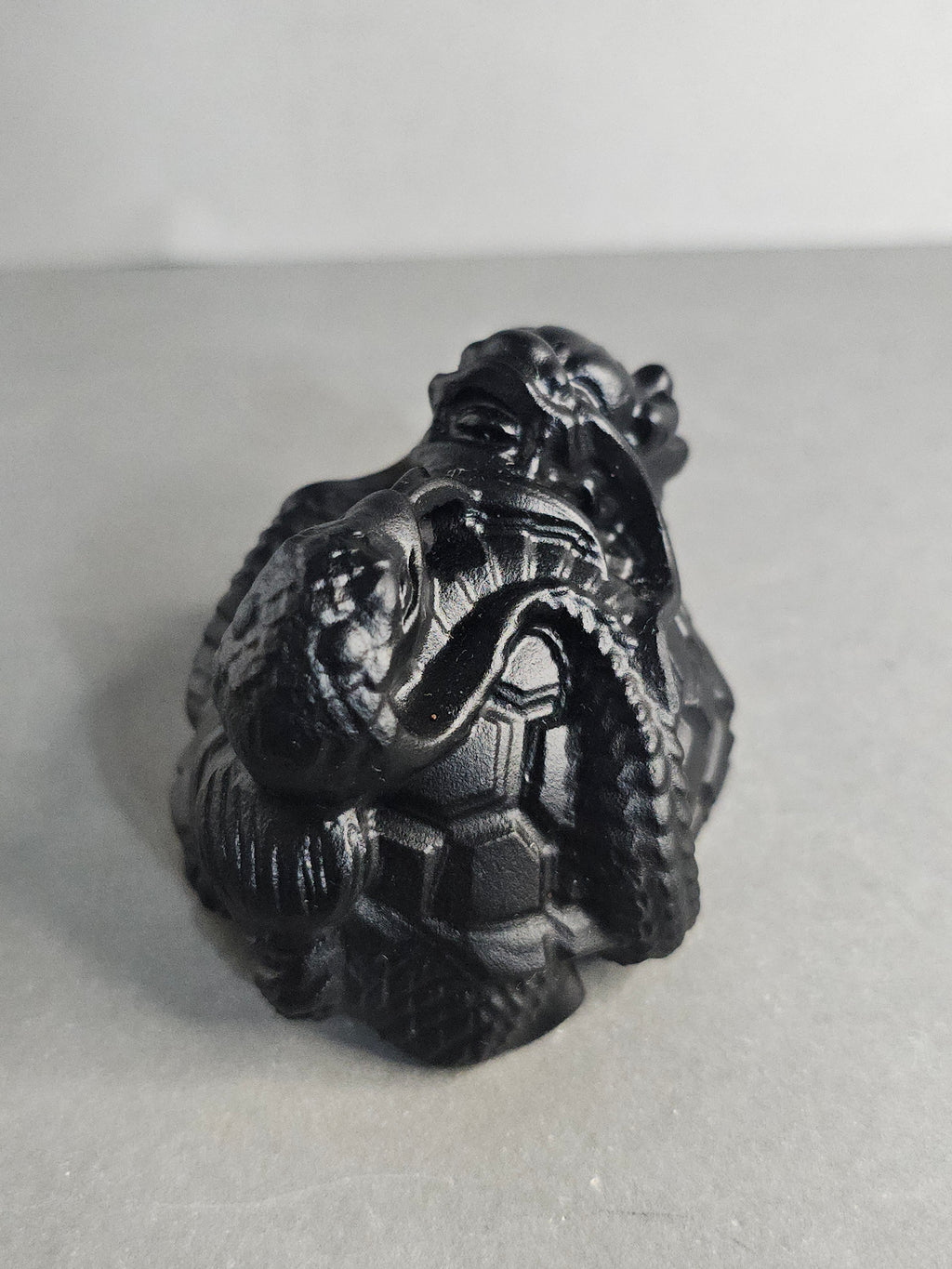 Obsidian Dragon Turtle with Snake – 2" Guardian Collector Carving