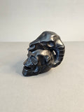 Obsidian Ram Skull on Skull – Strength & Shadow Crystal Carving | 3.25 Inches