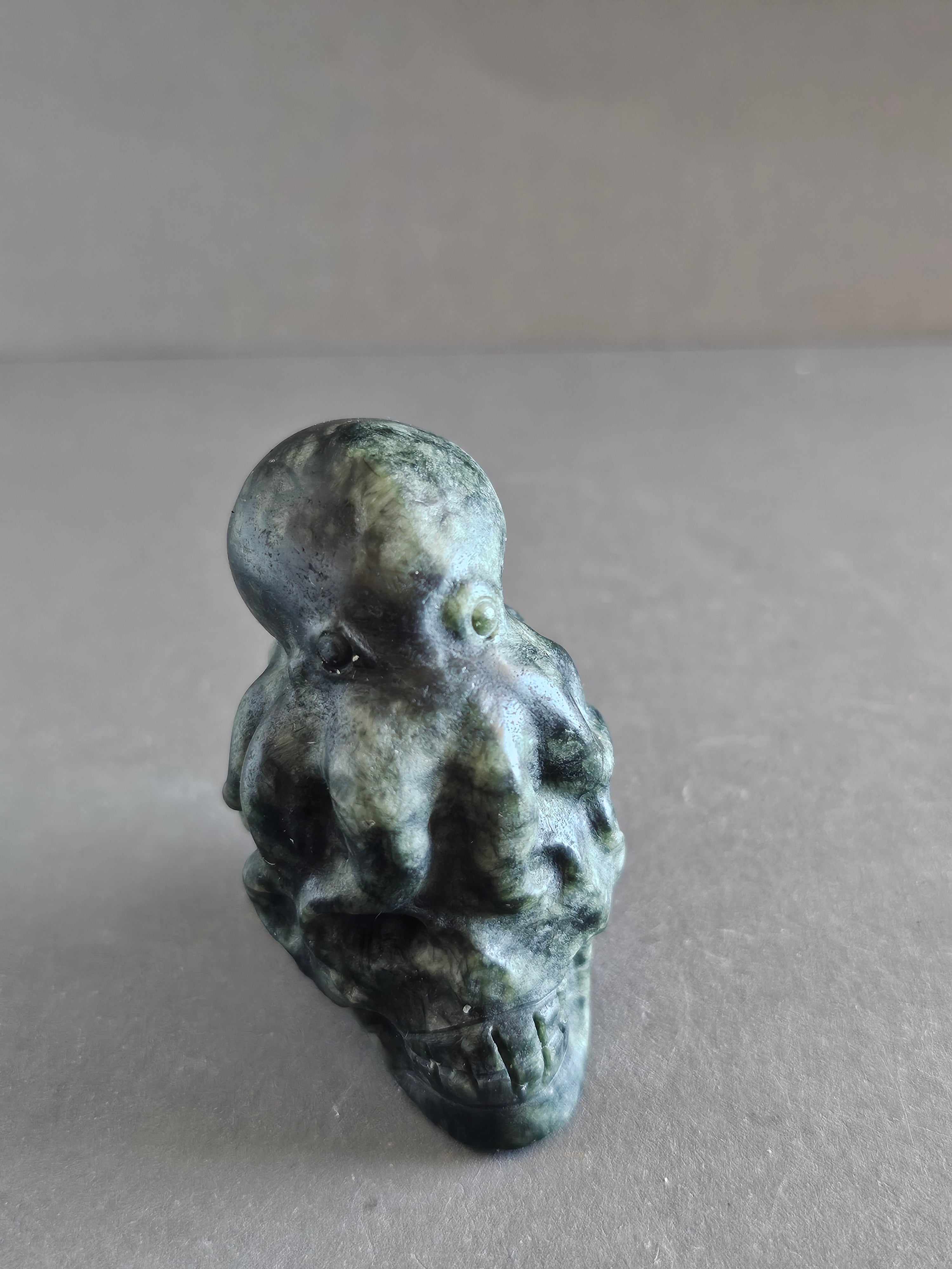 Octopus on Skull – Jade, Blue Aventurine, Sodalite, or Emberlite | 2.5 Inches