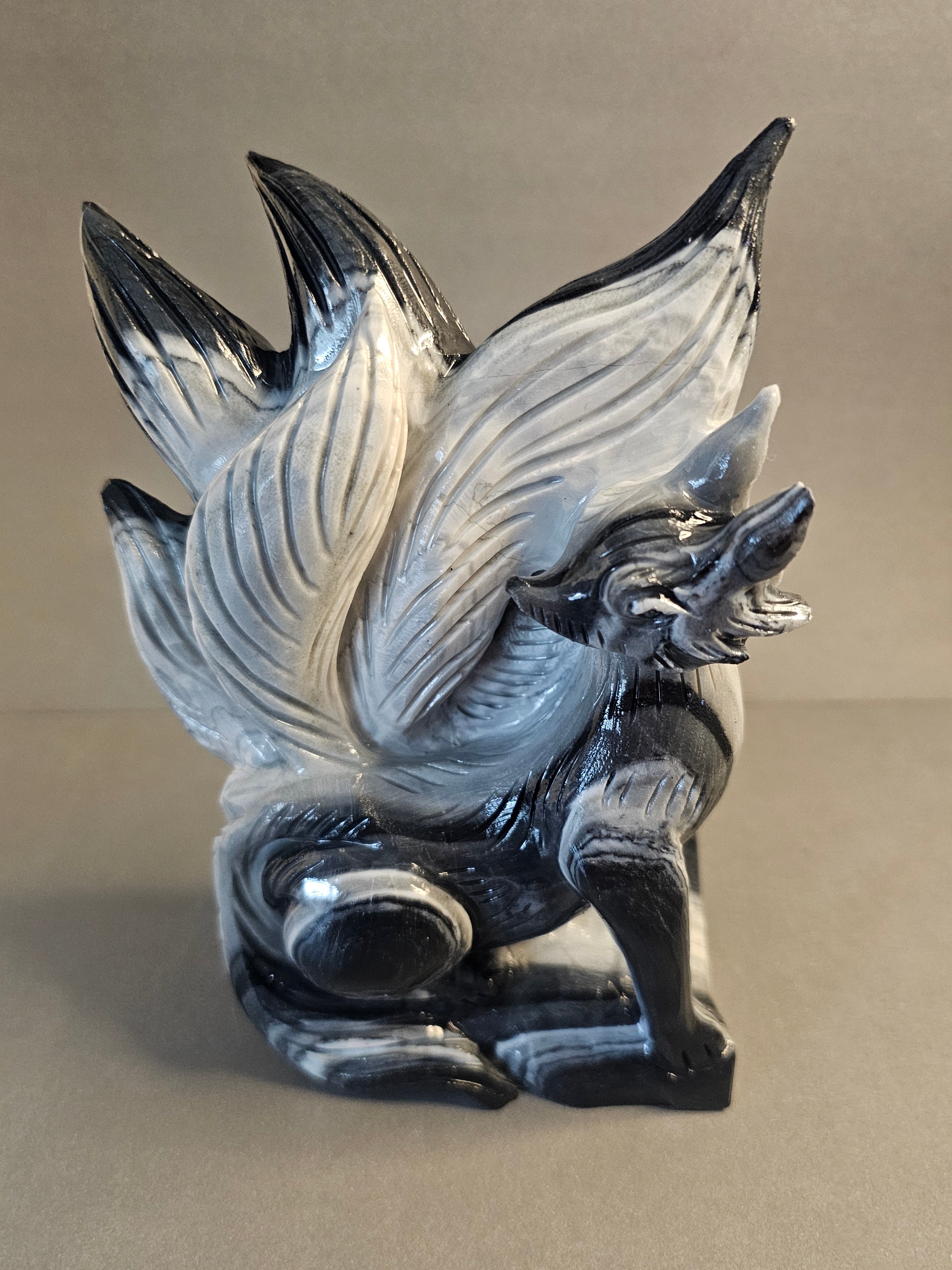 Yin-Yang Stone Nine-Tailed Fox – Balance & Transformation Crystal Carving | 6.5 Inches