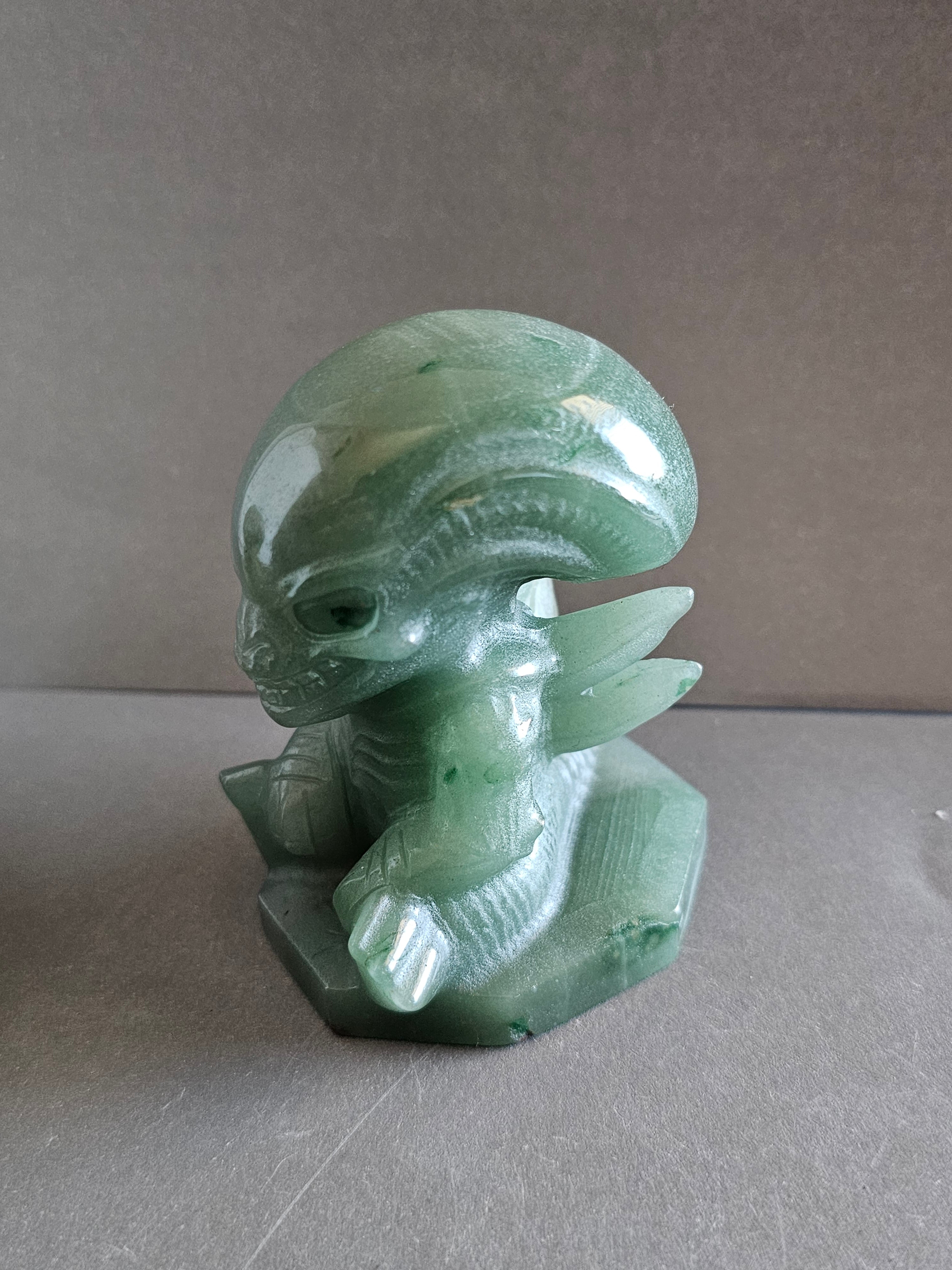 Xenomorph Alien Crystal Carving – Larvikite, Jasper, Aventurine, or Astrophyllite | 3 Inches