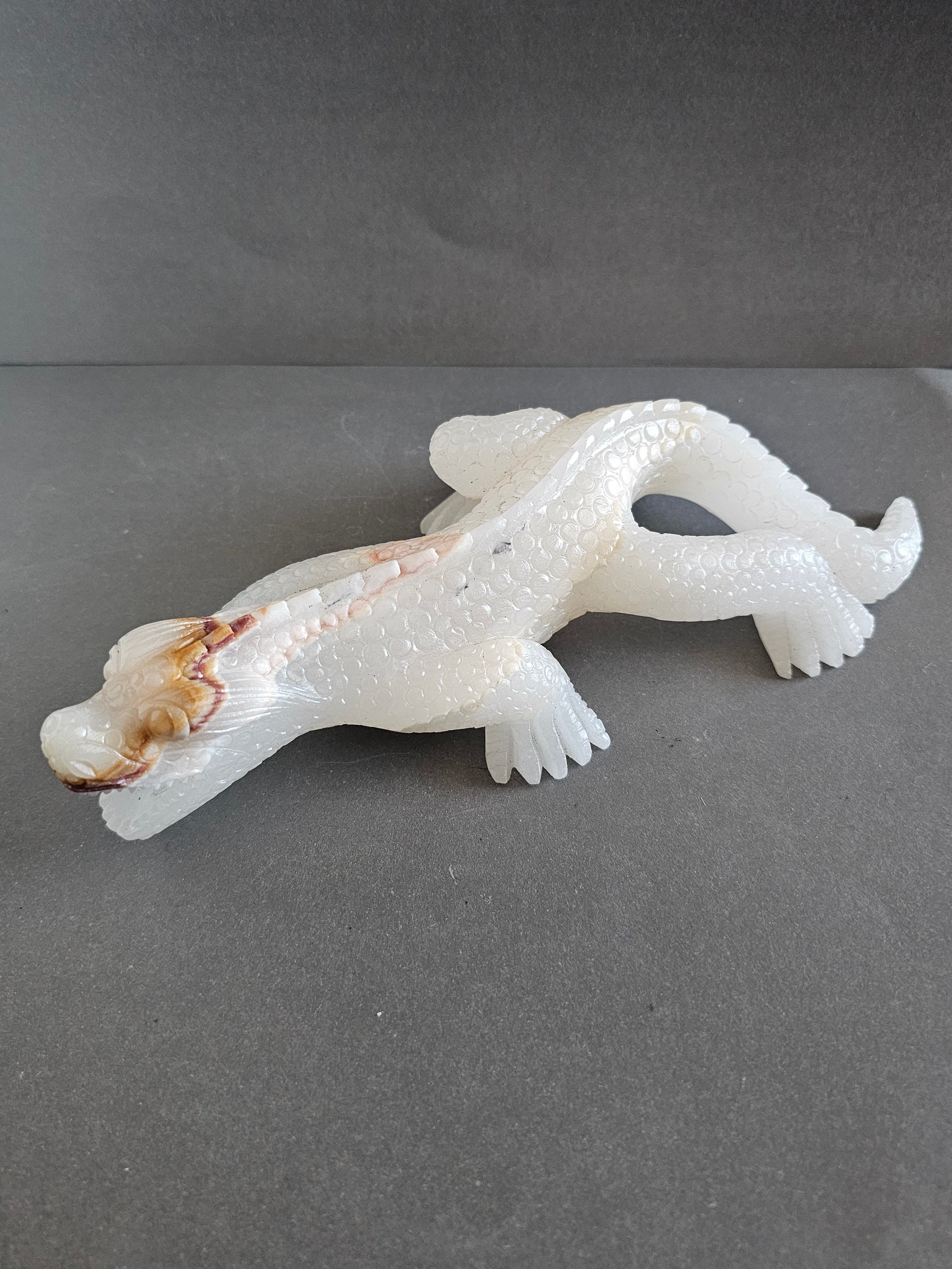 Calcite & Aragonite Alligator Carving – 8” Long | Grounding, Transformation & Primal Energy Crystal