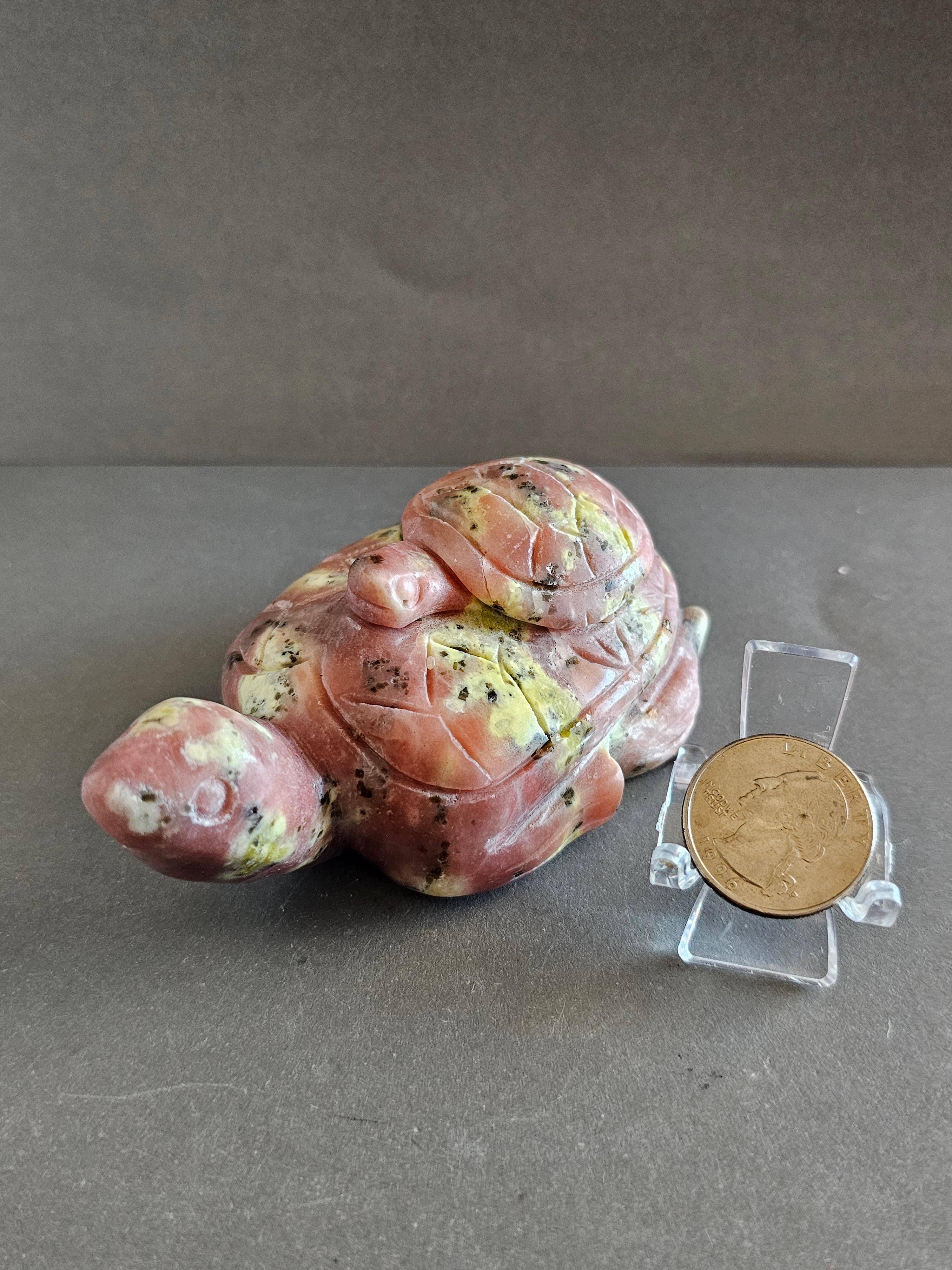 Peach Blossom Jasper Mom & Baby Turtle – Love & Nurturing Crystal Carving | 4 Inches
