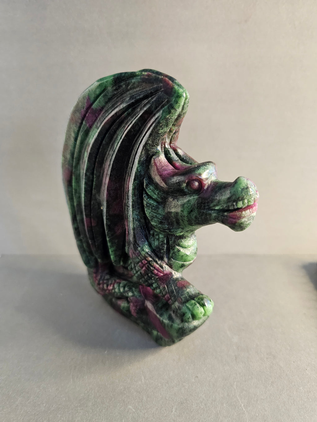 Ruby Zoisite Dragon – Passion & Growth Crystal Carving | 6 Inches Tall