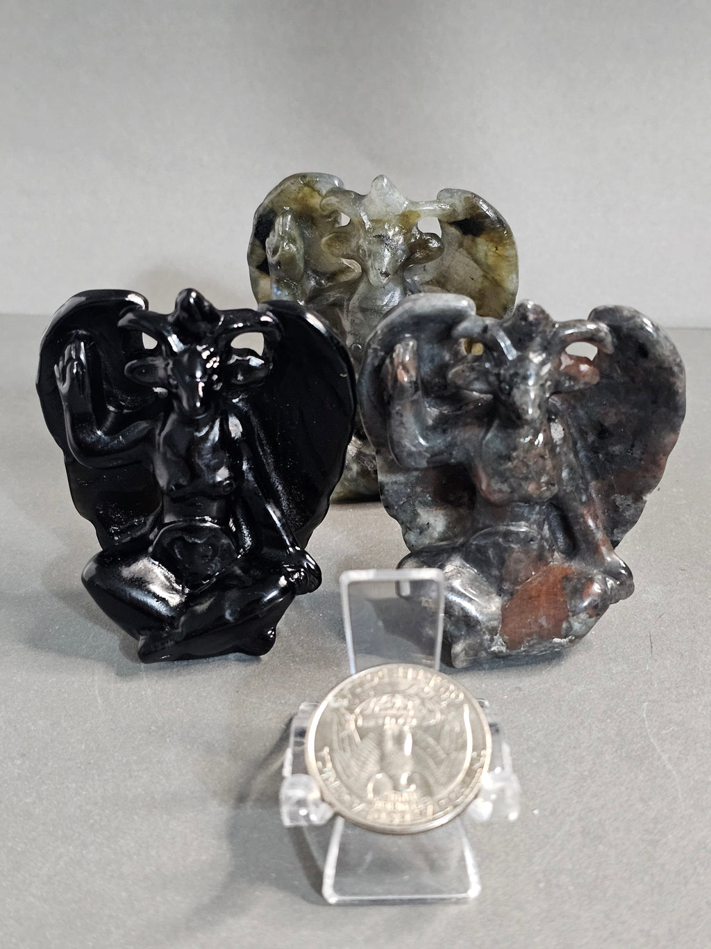 Baphomet Carving – Labradorite, Obsidian, or Emberlite | Protection & Shadow Work Crystal