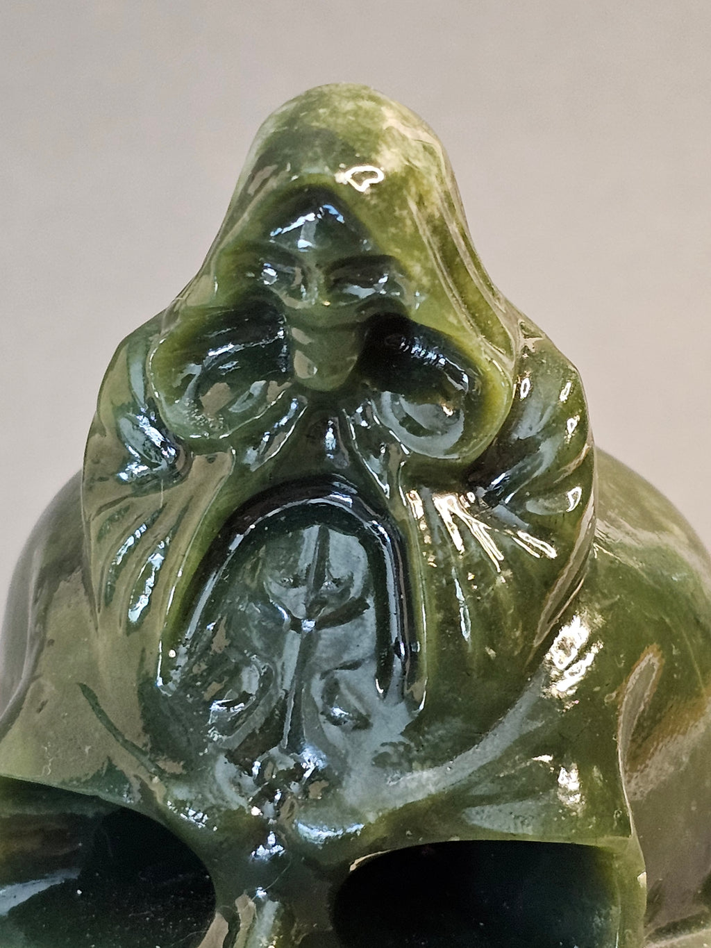 Jade Reaper on Skull – Guardian of Transition Crystal Carving | 4 Inches