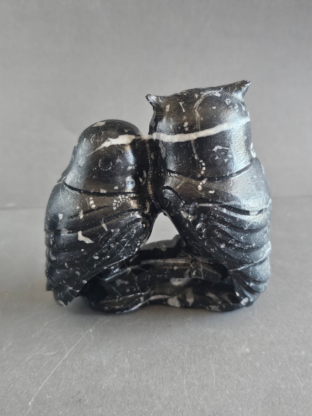 Fossil Jasper Owl Couple Carving – 3” Tall | Wisdom, Stability & Connection Crystal Pair