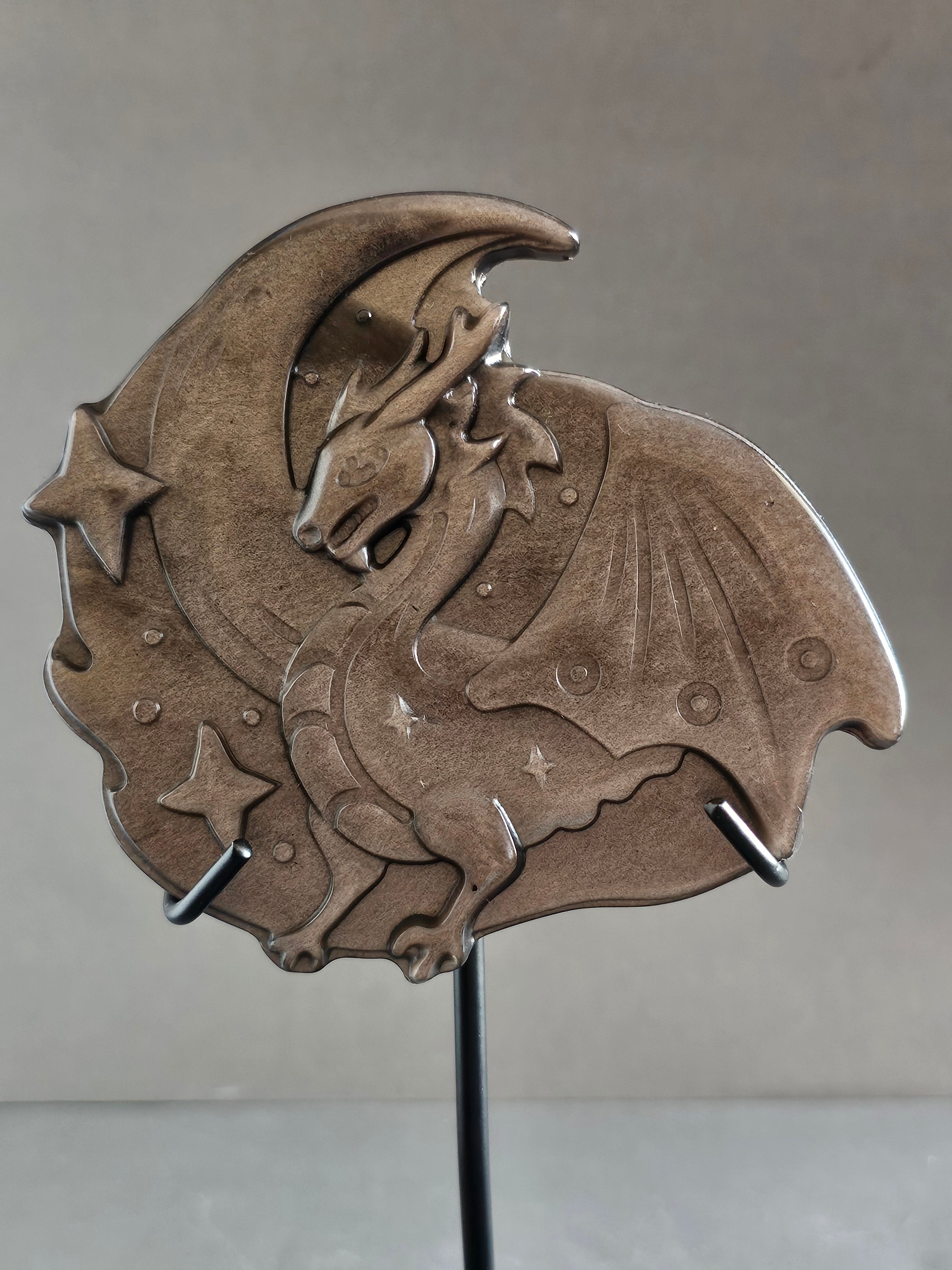 Silversheen Obsidian Dragon on Stand – 6.5” Tall | Protection, Power & Shadow Energy Statement Piece