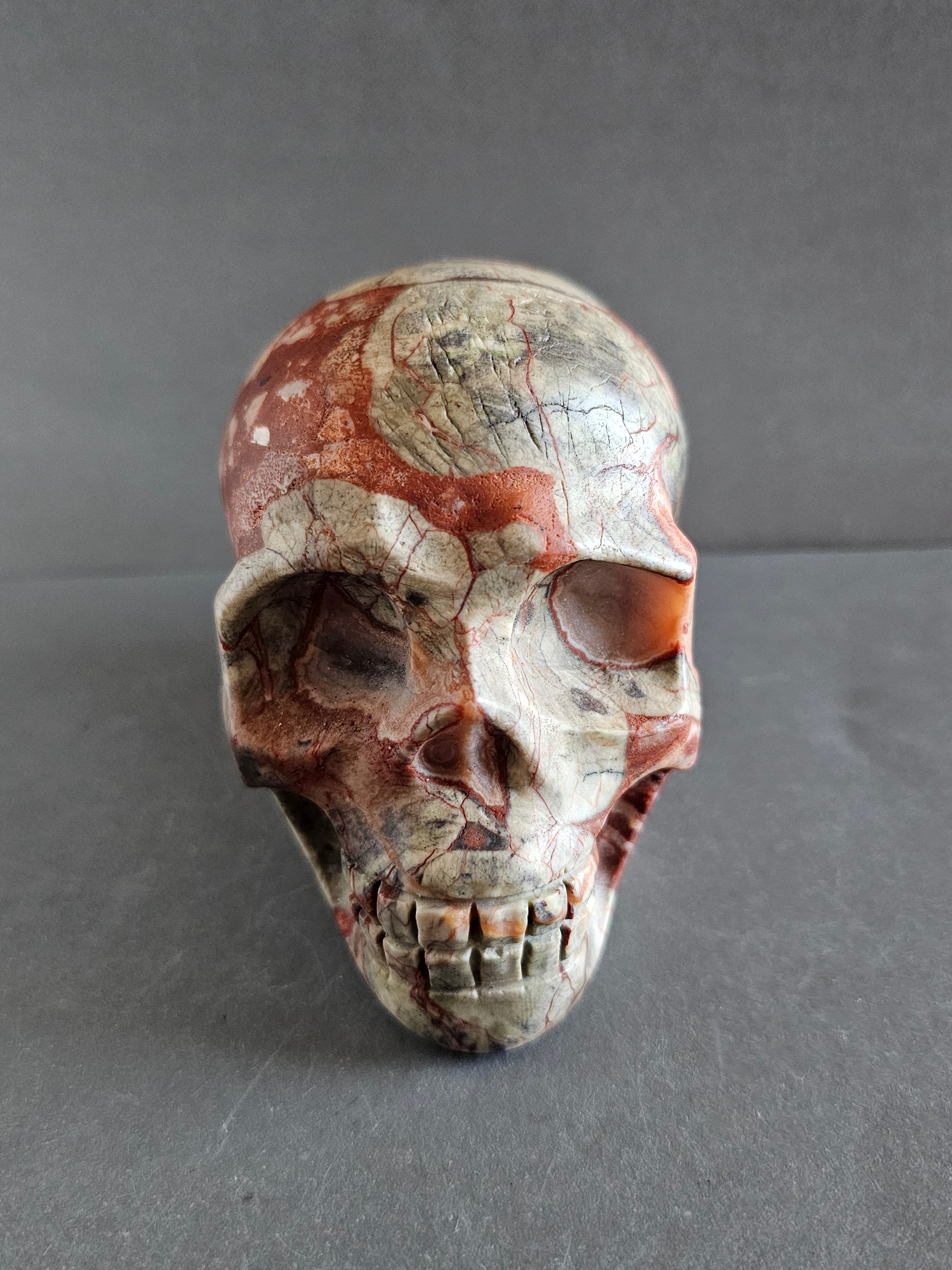 Money Agate Skull – Prosperity & Grounding Crystal Carving