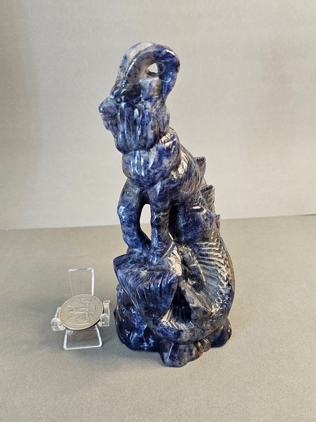 Sodalite Capricorn Carving – Zodiac Crystal Statement Piece | 6.5 Inches