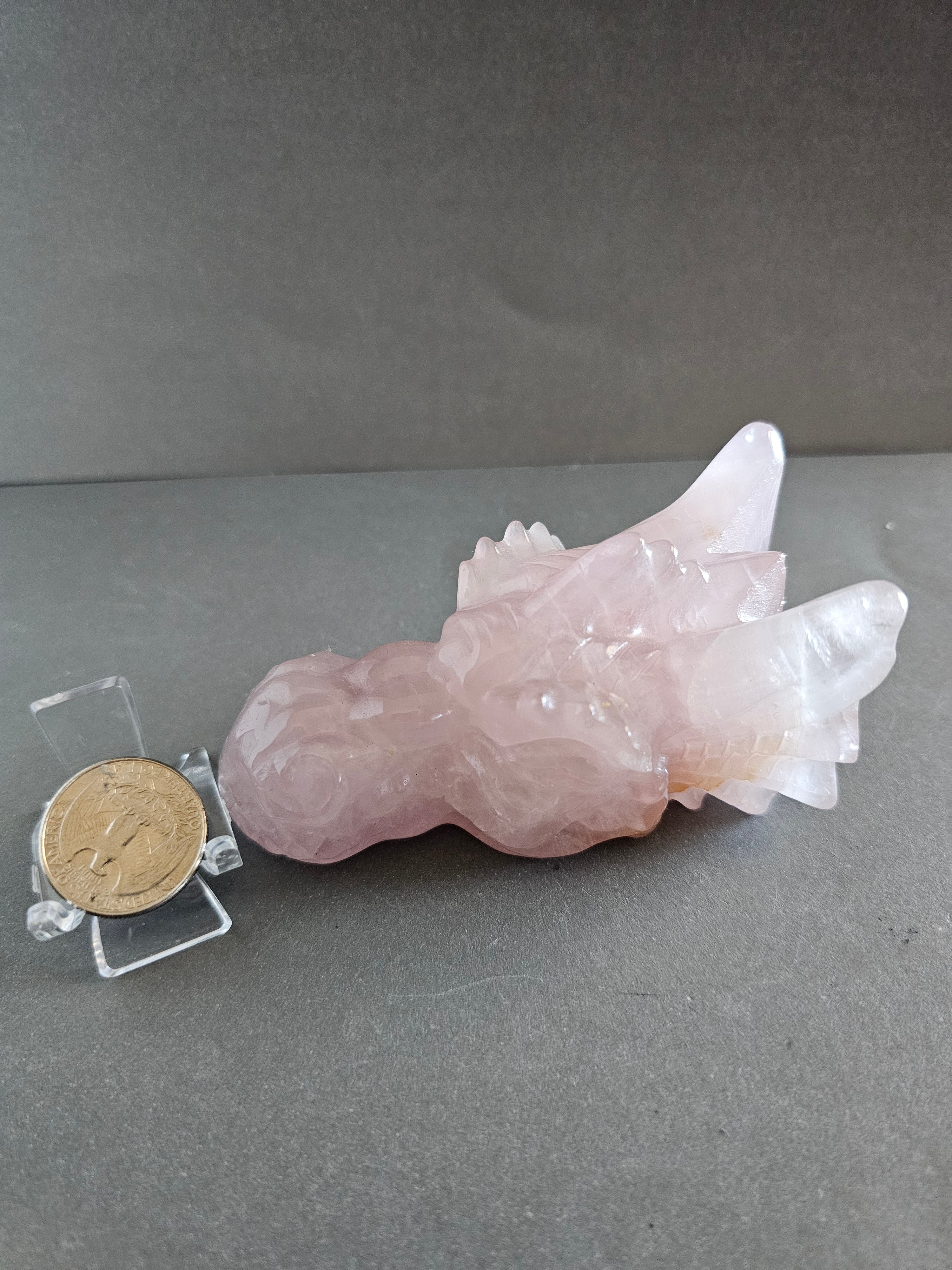 Rose Quartz Dragon Skull – Love & Transformation Crystal Carving | 4 Inches