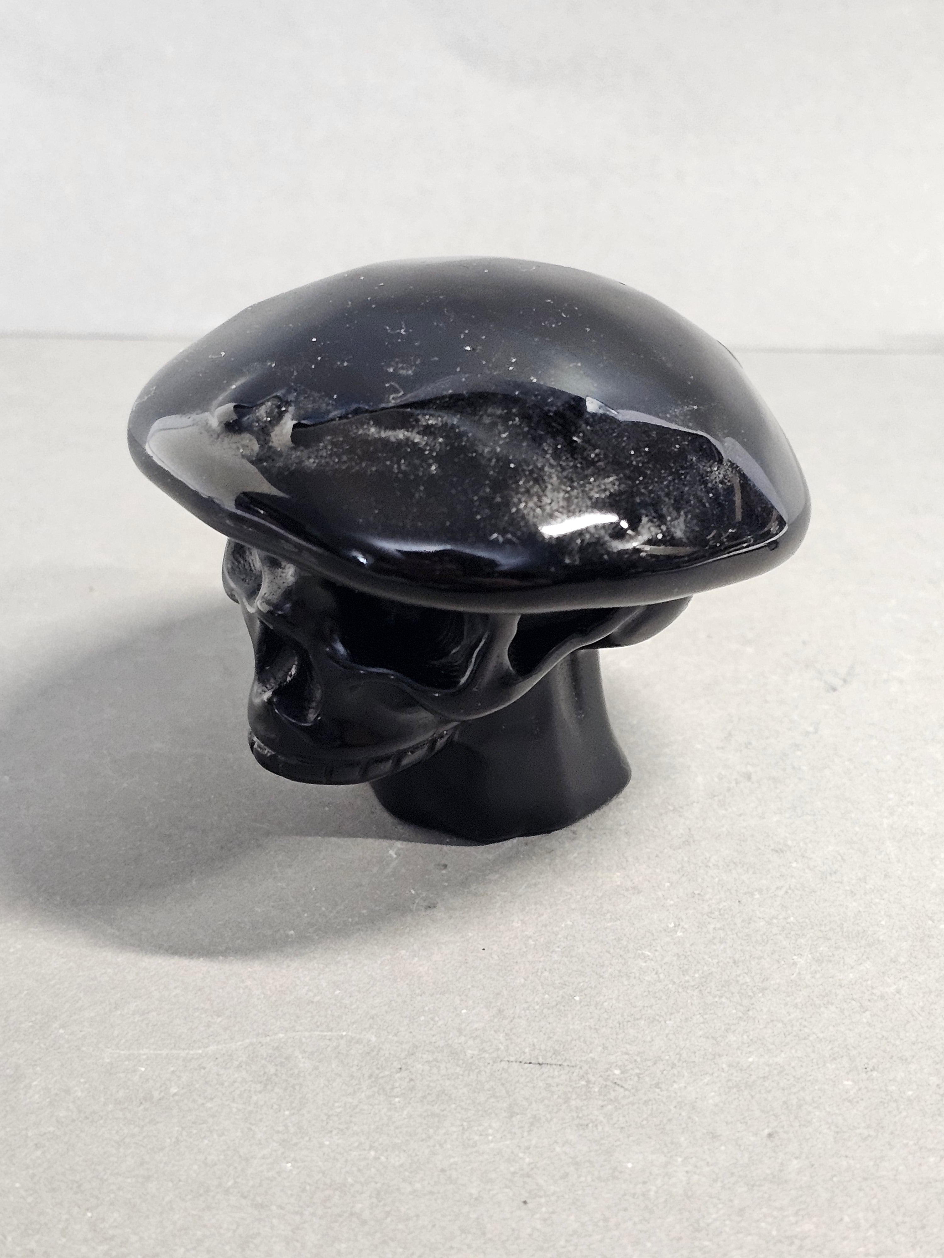 Obsidian Mushroom Skull Carving – 2 Inch Gothic Crystal Figurine