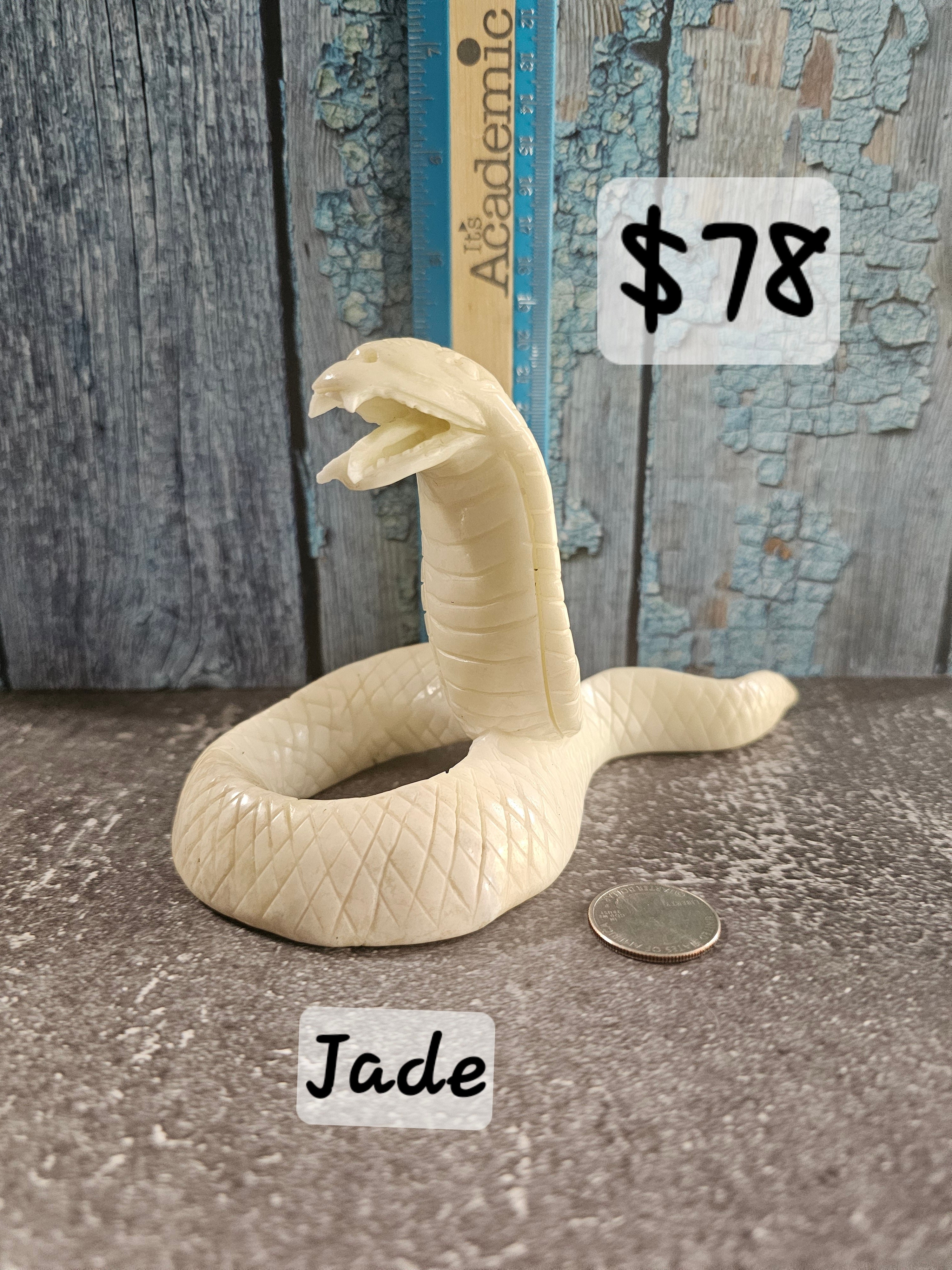 White Jade Cobra Snake – Protection & Wisdom Crystal Carving | 4.5 Inches