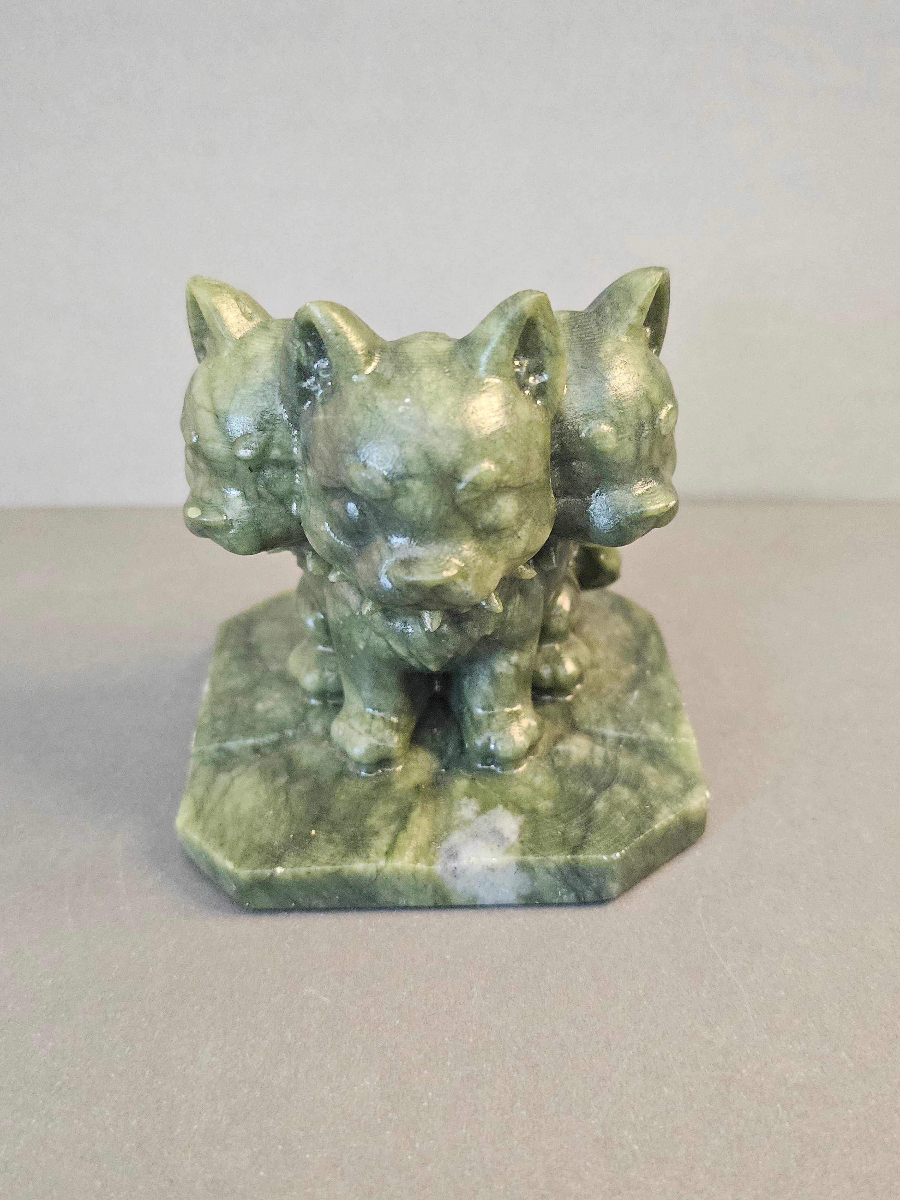Jade Cerberus – Three-Headed Guardian Crystal Carving | 2.75 Inches
