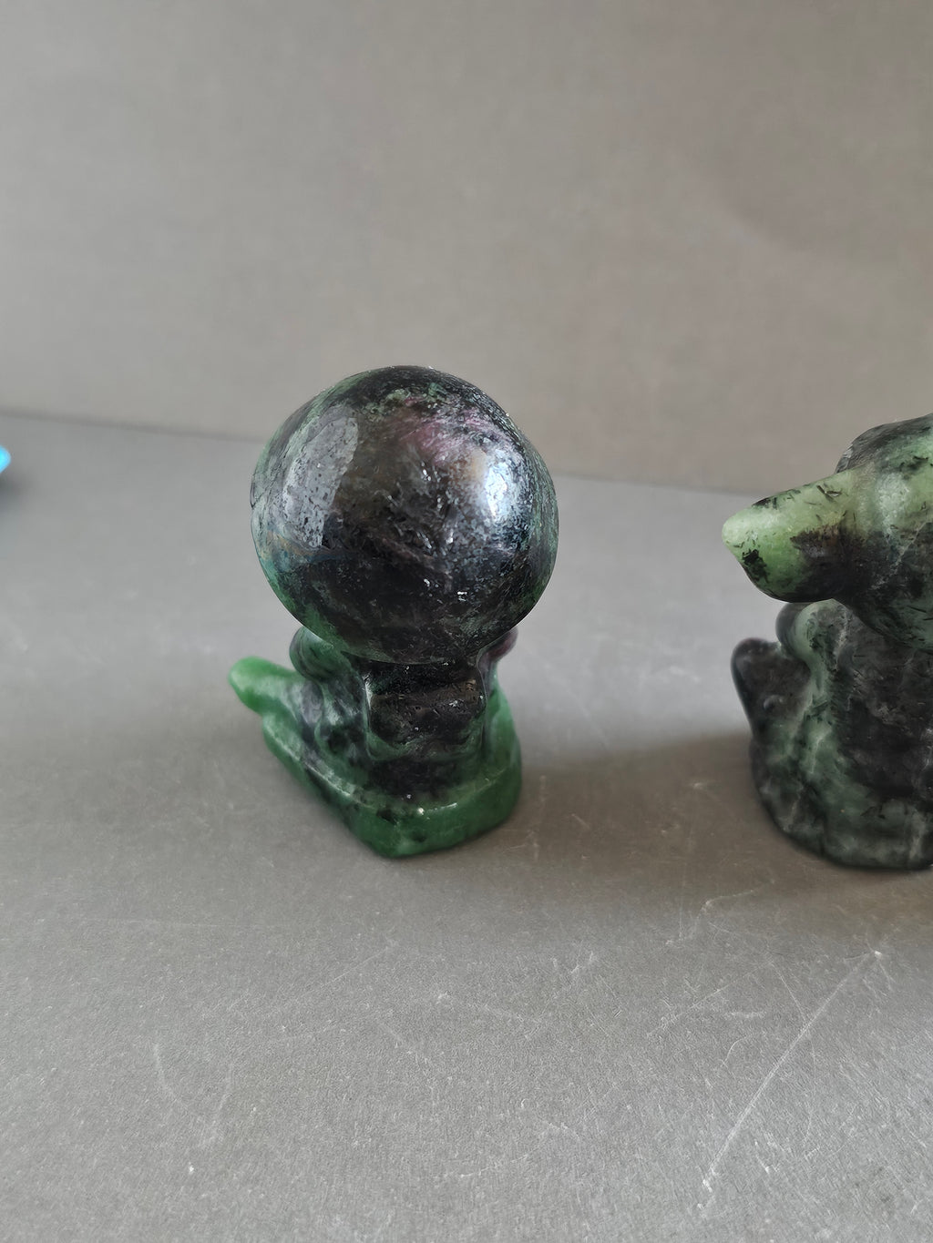 Meditating Alien Crystal Carvings – 2” Tall | Moss Agate & Ruby Zoisite | Peace, Growth & Cosmic Energy