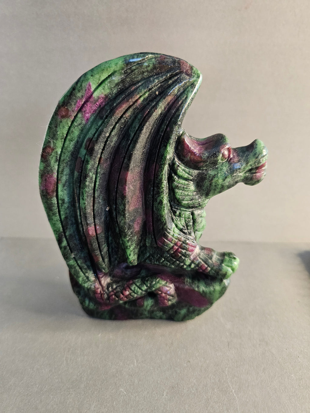 Ruby Zoisite Dragon – Passion & Growth Crystal Carving | 6 Inches Tall
