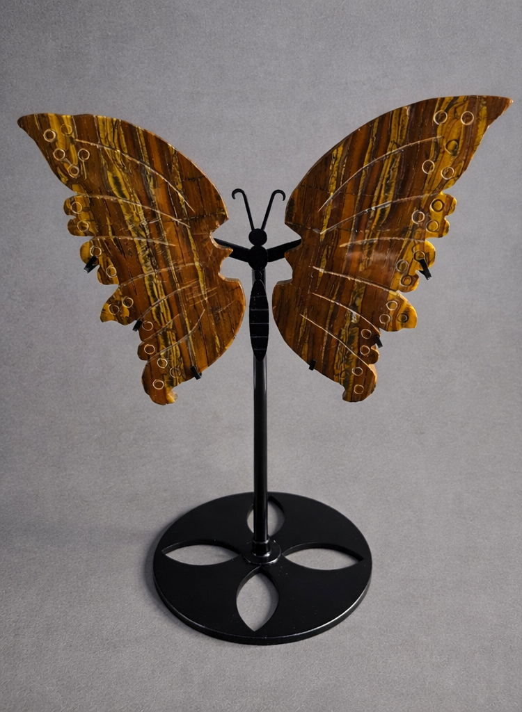 Tiger Iron Butterfly Wings on Stand – Strength & Transformation Crystal Display | 10 Inches Tall