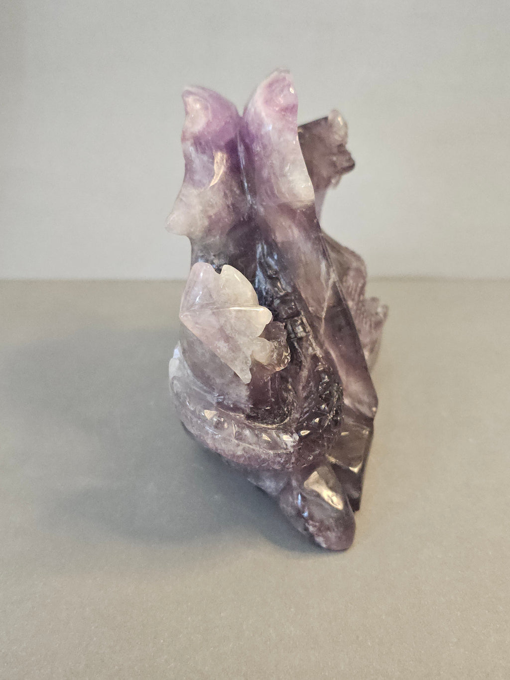 Amethyst Dragon – Intuition & Guardian Crystal Carving | 4.5 Inches Wide