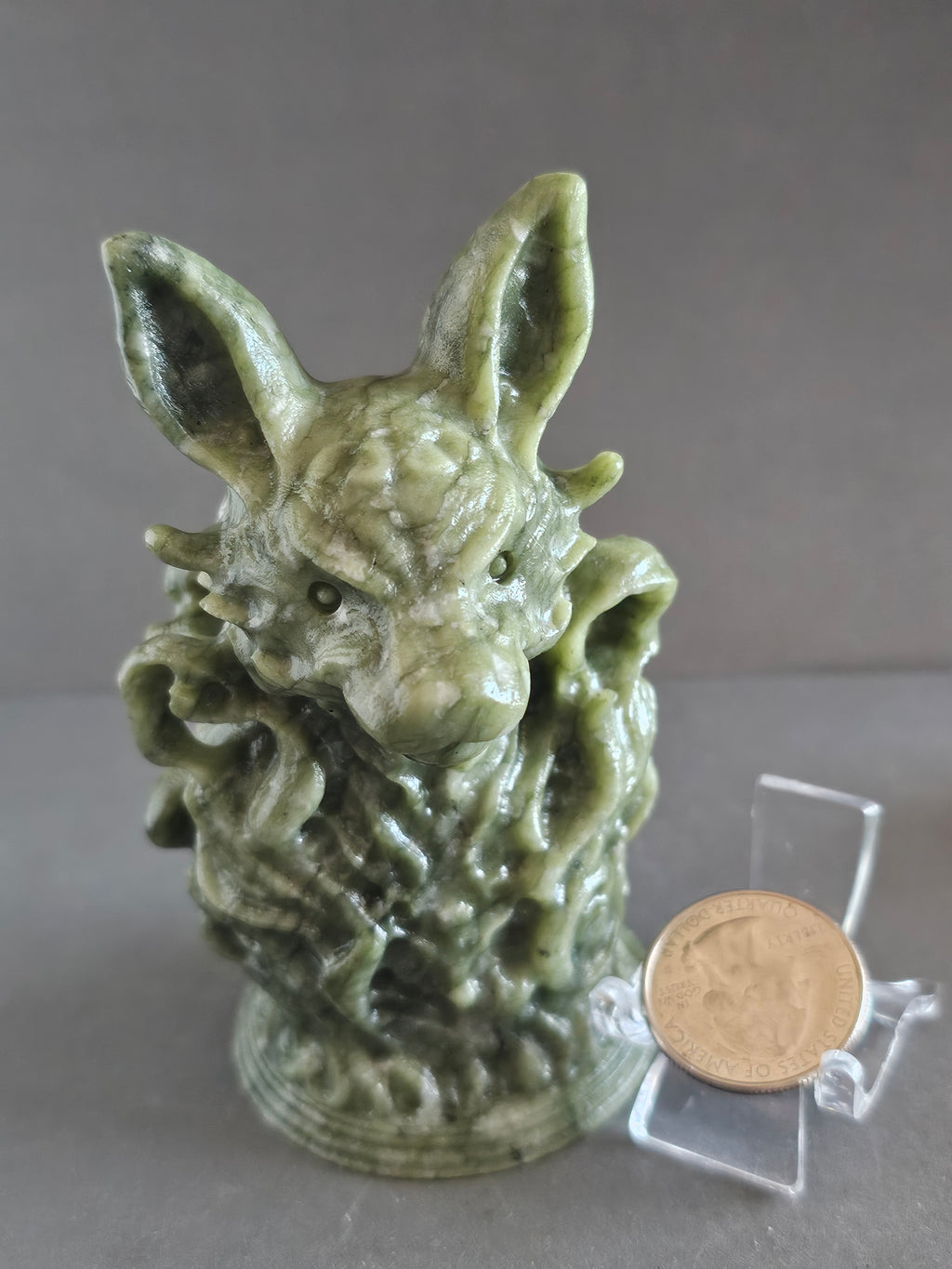 Jade Fantasy Wolf Bust – 4” Tall | Protection, Intuition & Guardian Spirit Crystal