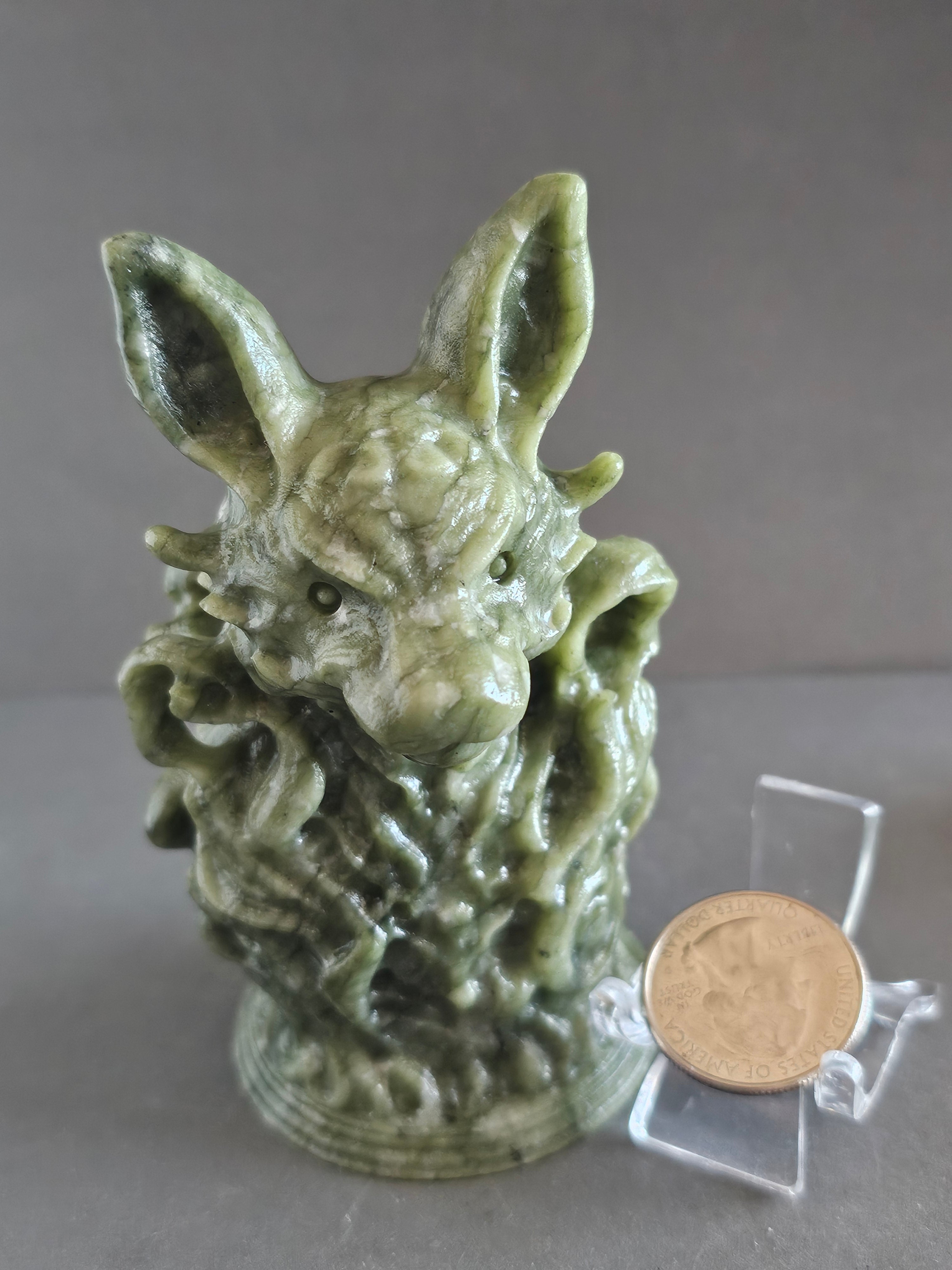 Jade Fantasy Wolf Bust – 4” Tall | Protection, Intuition & Guardian Spirit Crystal